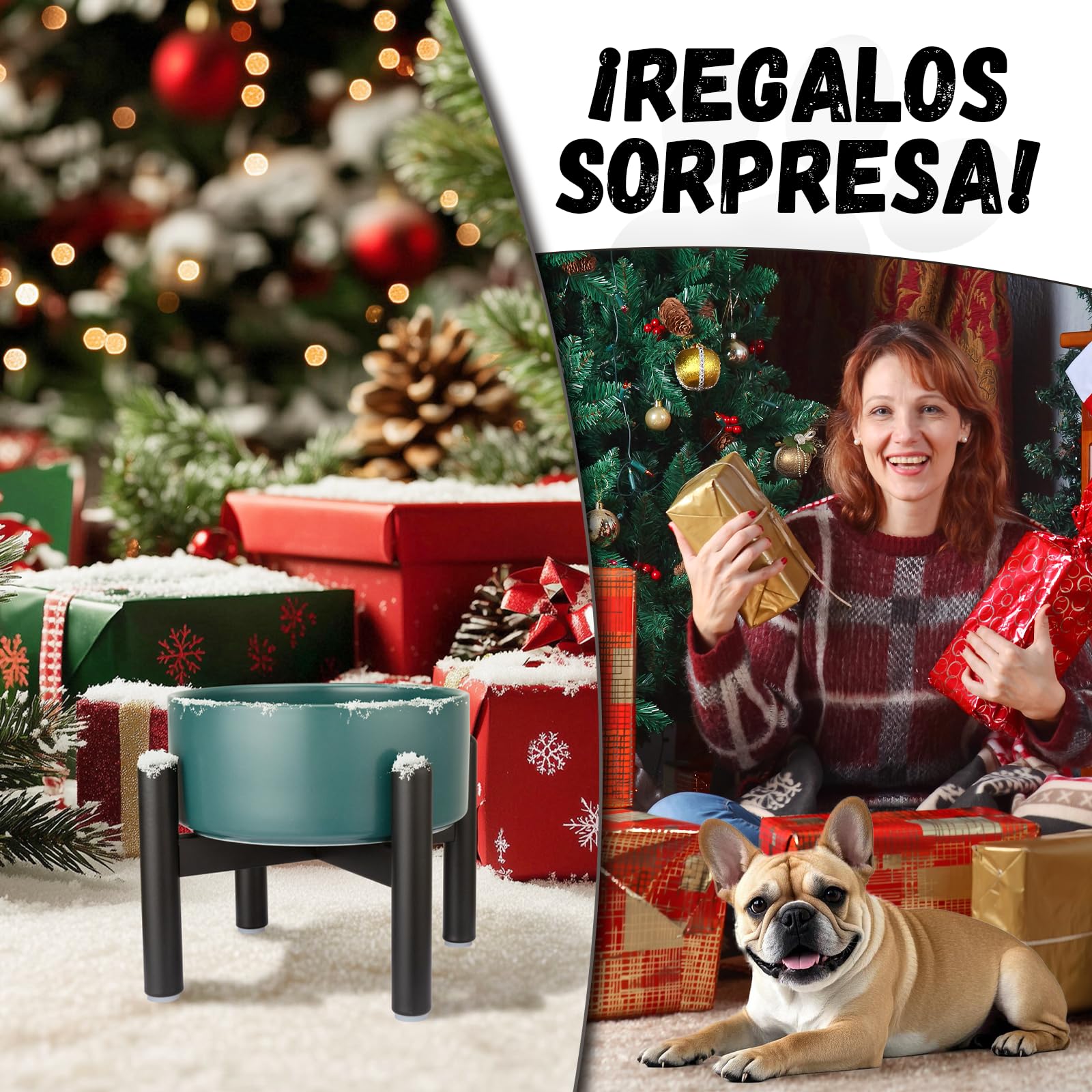 Comedero Perro Elevado de Cerámica - Cuenco para Perros Pequeños y Medianos - Plato Comida con Soporte de Acero Inoxidable - 850 ml - Gris