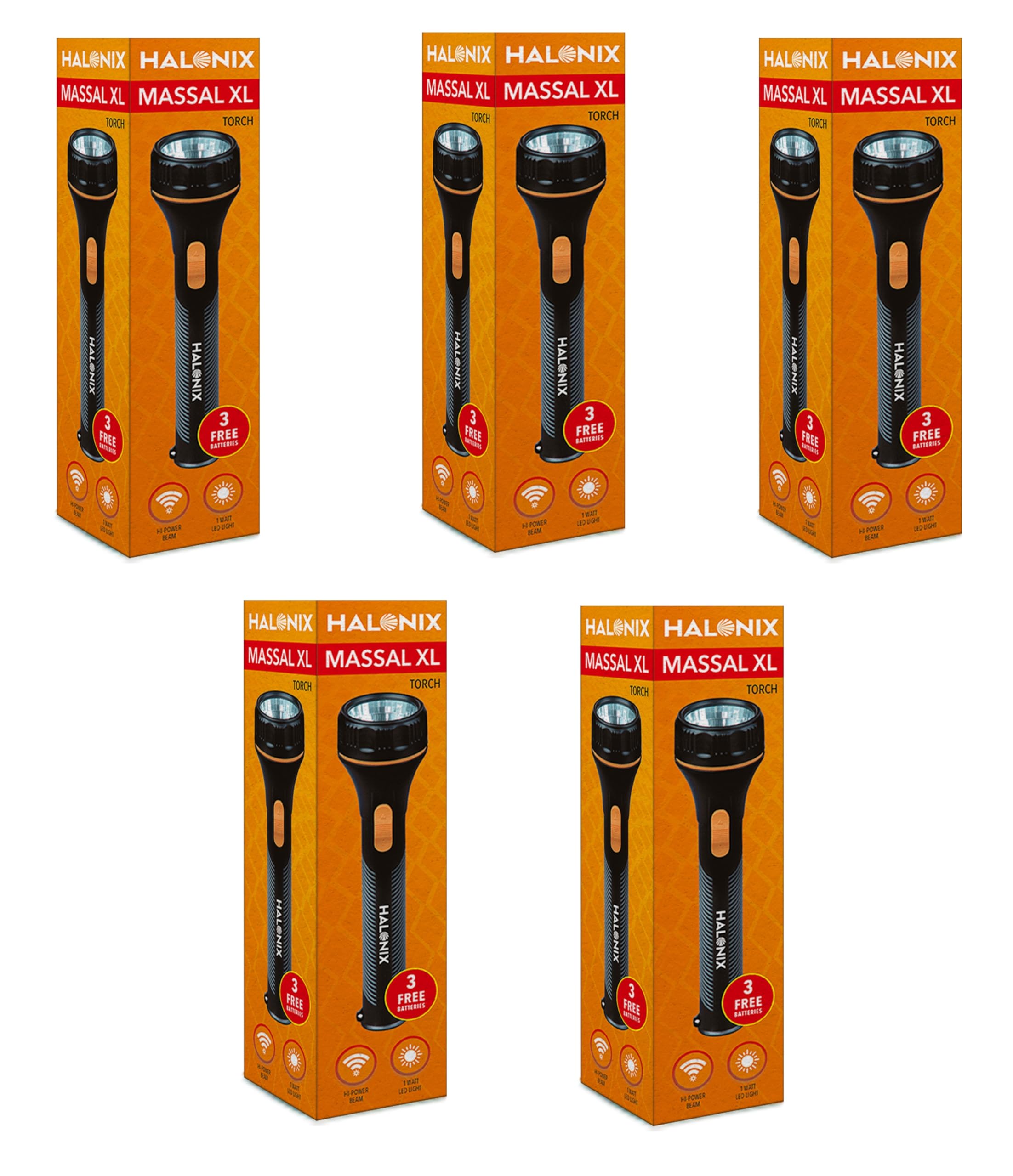 Halonix Massal XL 1W Led Torch Light | Super Bright White LED Flashlight | Bright Flashlights for Emergencies and Camping Gear | Flash Light with AA Batteries Included | Pack 5 (B0CXSHGNGB) Amazon Price History, Amazon Price Tracker