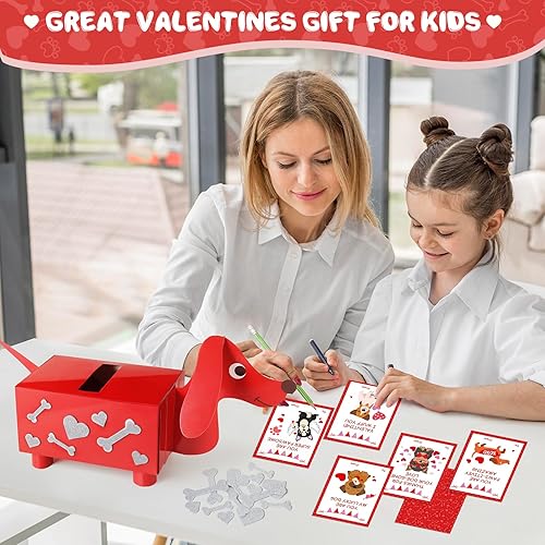 Miniatura 7 de TooyBing Caja del día de San Valentín, paquete de 33 tarjetas de San Valentín para niños, escuela y buzón de cachorro de perro para intercambio de