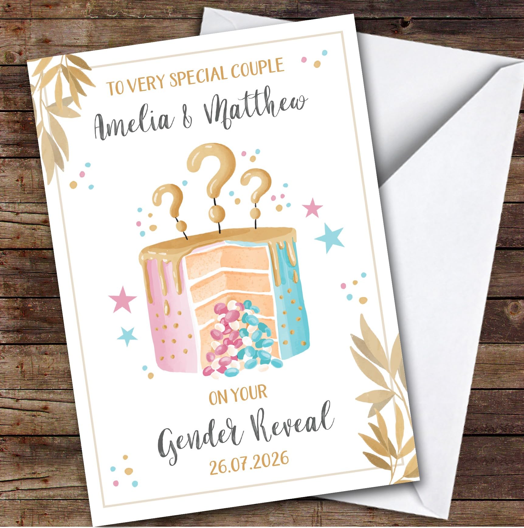 Personalised Gender Reveal Card For Anyone Cake | Custom Greetings Card For Gender Reveal Any Text Inside & Out