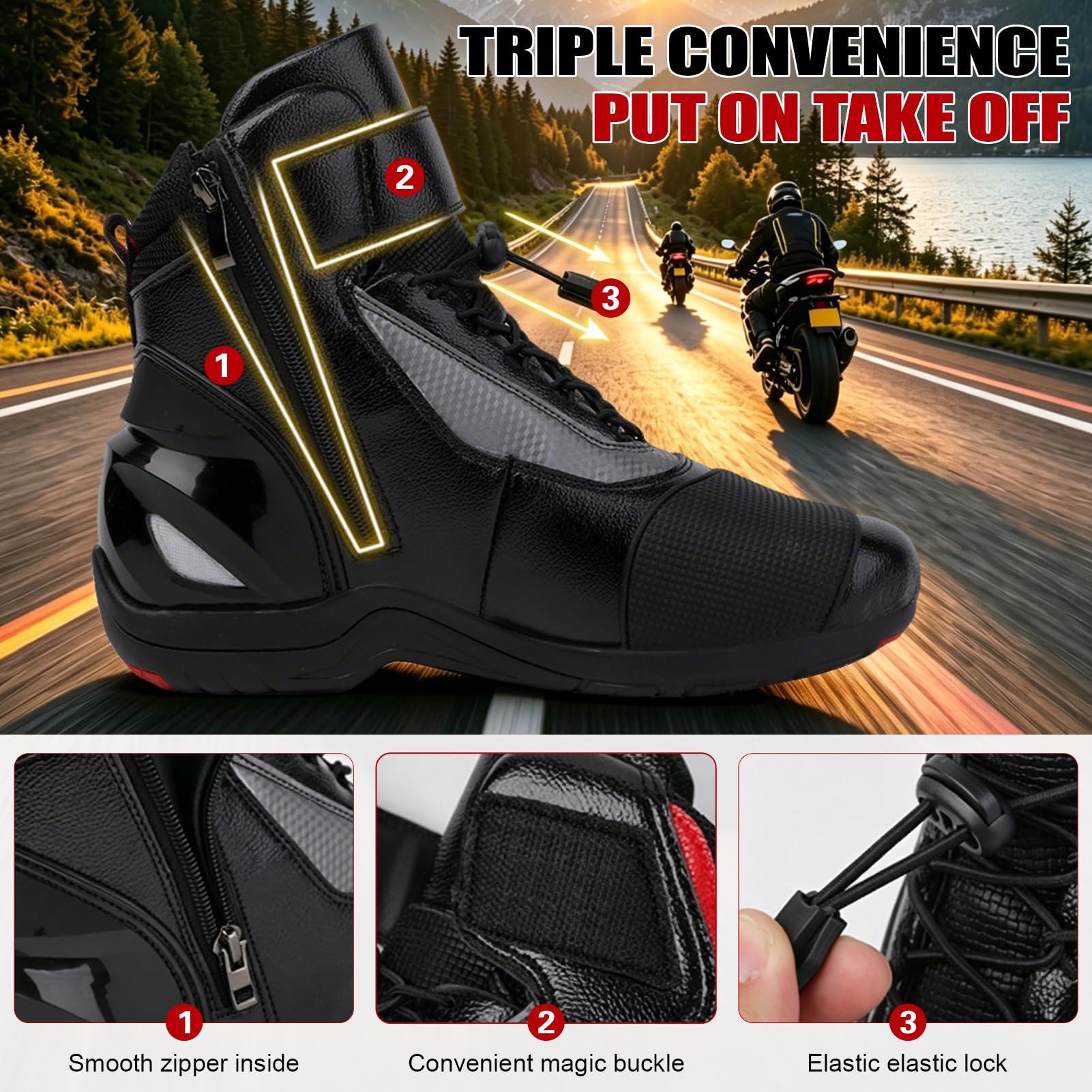 Botas de Moto, Zapatos Moto Hombre Cuero Zapatillas Calzado Motorista