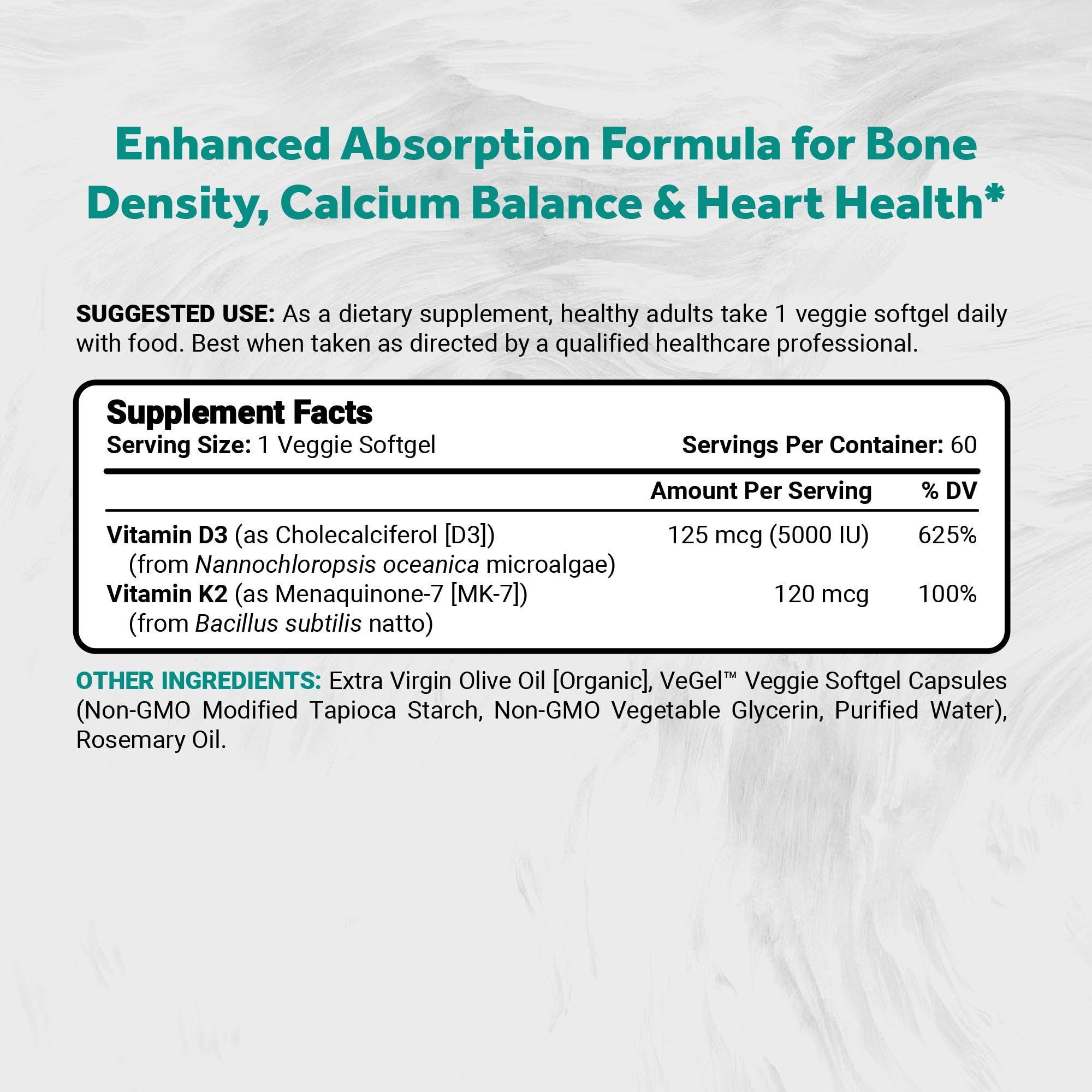 Naturalis Vegan Vitamin D3+K2 from Algae | 5000 IU D3 with 120mcg MK7 | Vegan Society Certified,Sustainably Sourced,Better Than Animal Derived | Better Support for Bone & Immune Health* | 60 Softgels — Amazon image 2