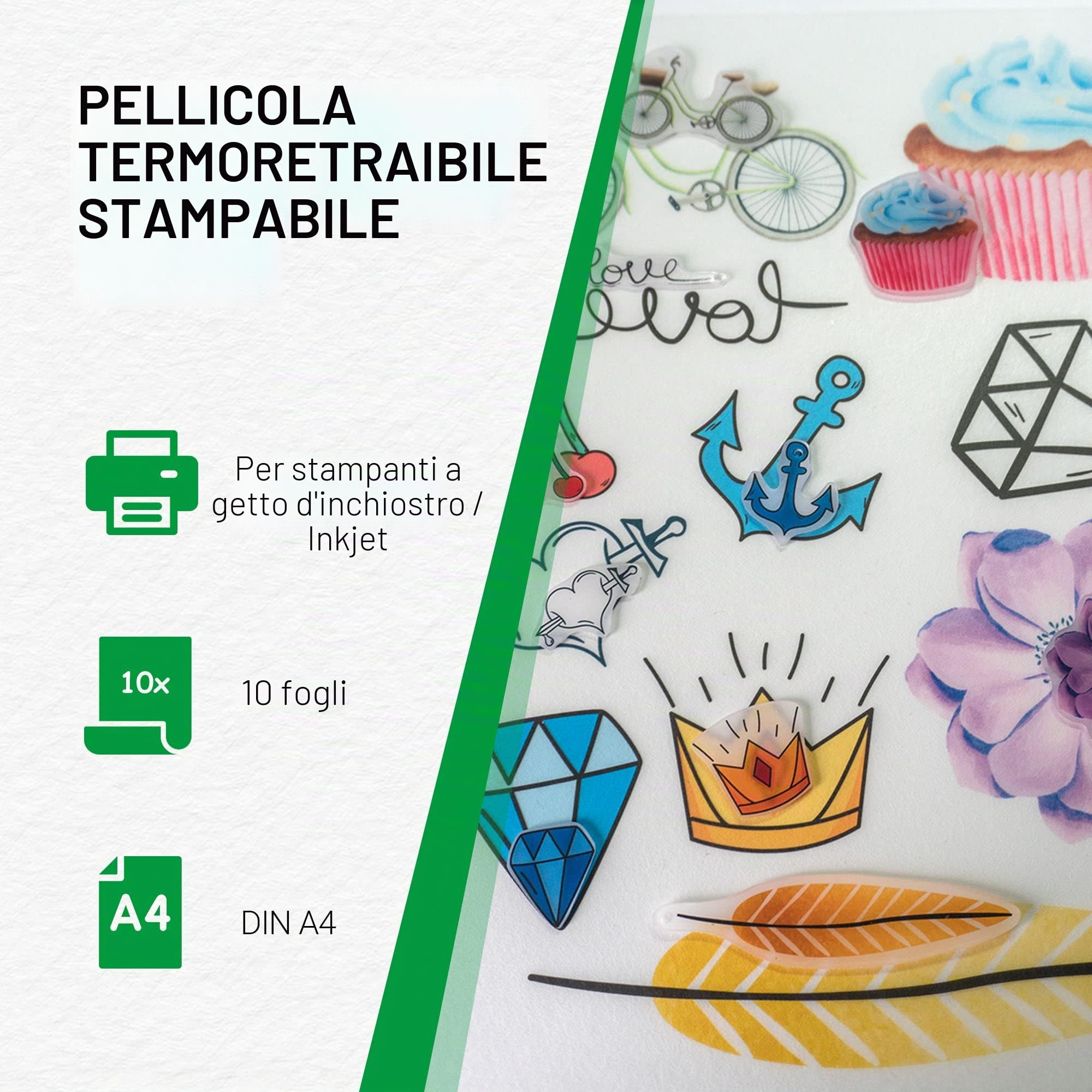 SKULLPAPER trasparente premium A4 film termoretraibile fai da te/film plastico termoretraibile/film termoretraibile stampabile - per stampanti inkjet (10 fogli)