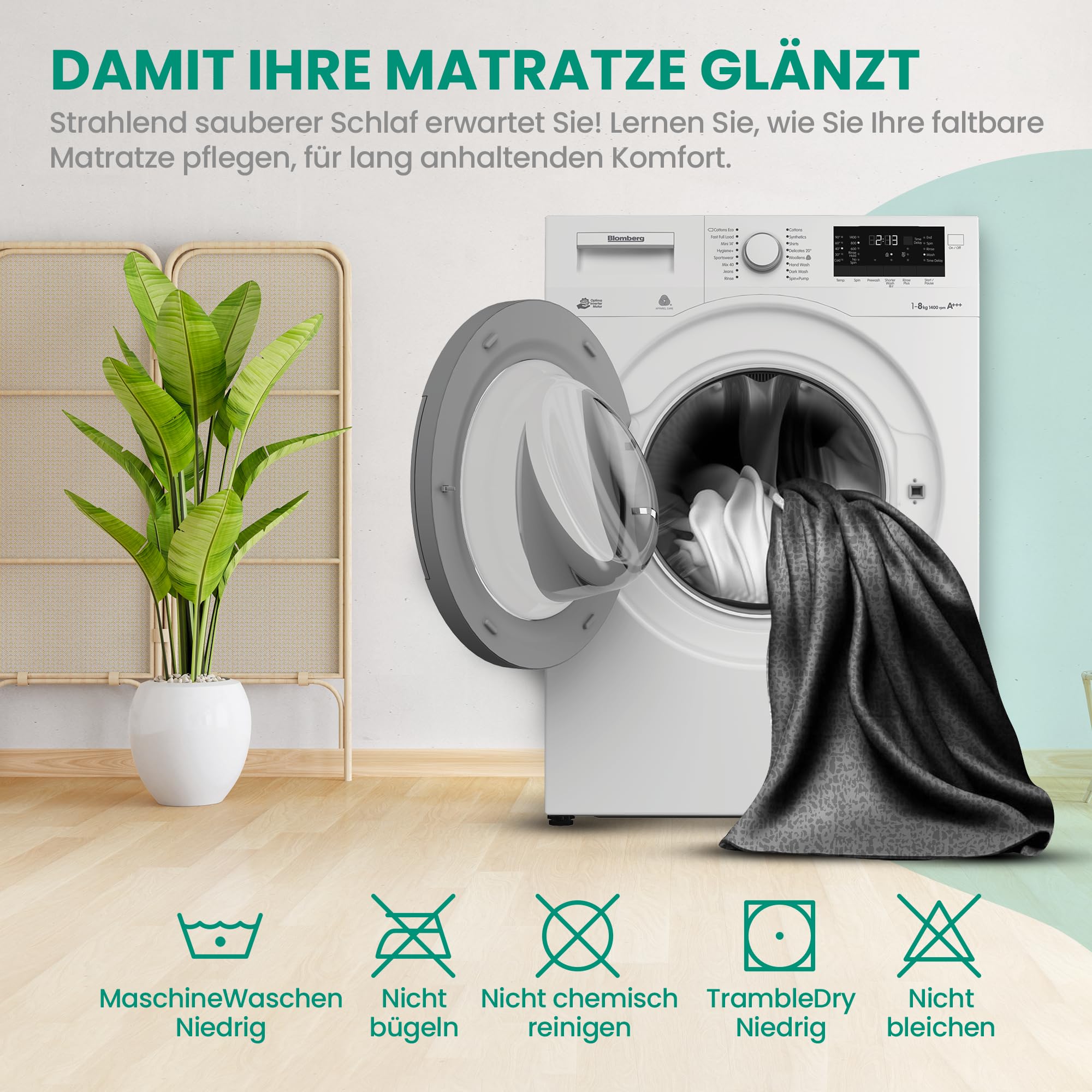 Klappmatratze 3-teilige Faltmatratze Gästematratze, Schaumstoff Matratze, Klappbar, Faltbare Kamping Bett, Waschbar Bezug