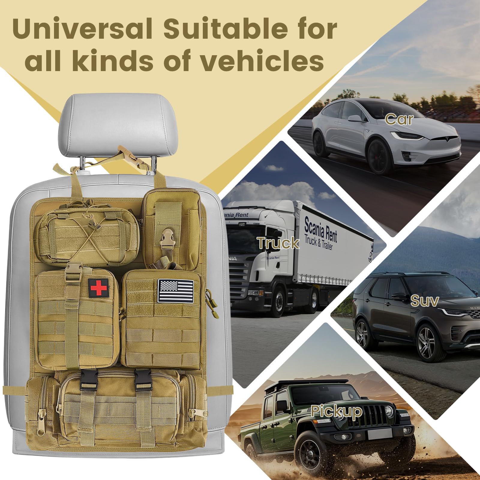 Molle Nylon Tactique Siège Auto Organisateur Siège Avant Dos Sac De Rangement Protection Dossier