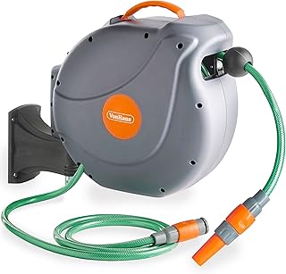 VonHaus Hose Reel 20m – Wall Mounted Hose Reel for Garden – Retractable, Auto Lock and Auto Rewind, Includes Wall Fixings, 180° Pivot Swivelling, Long Reach for Outdoor Watering – 2 Year Warranty