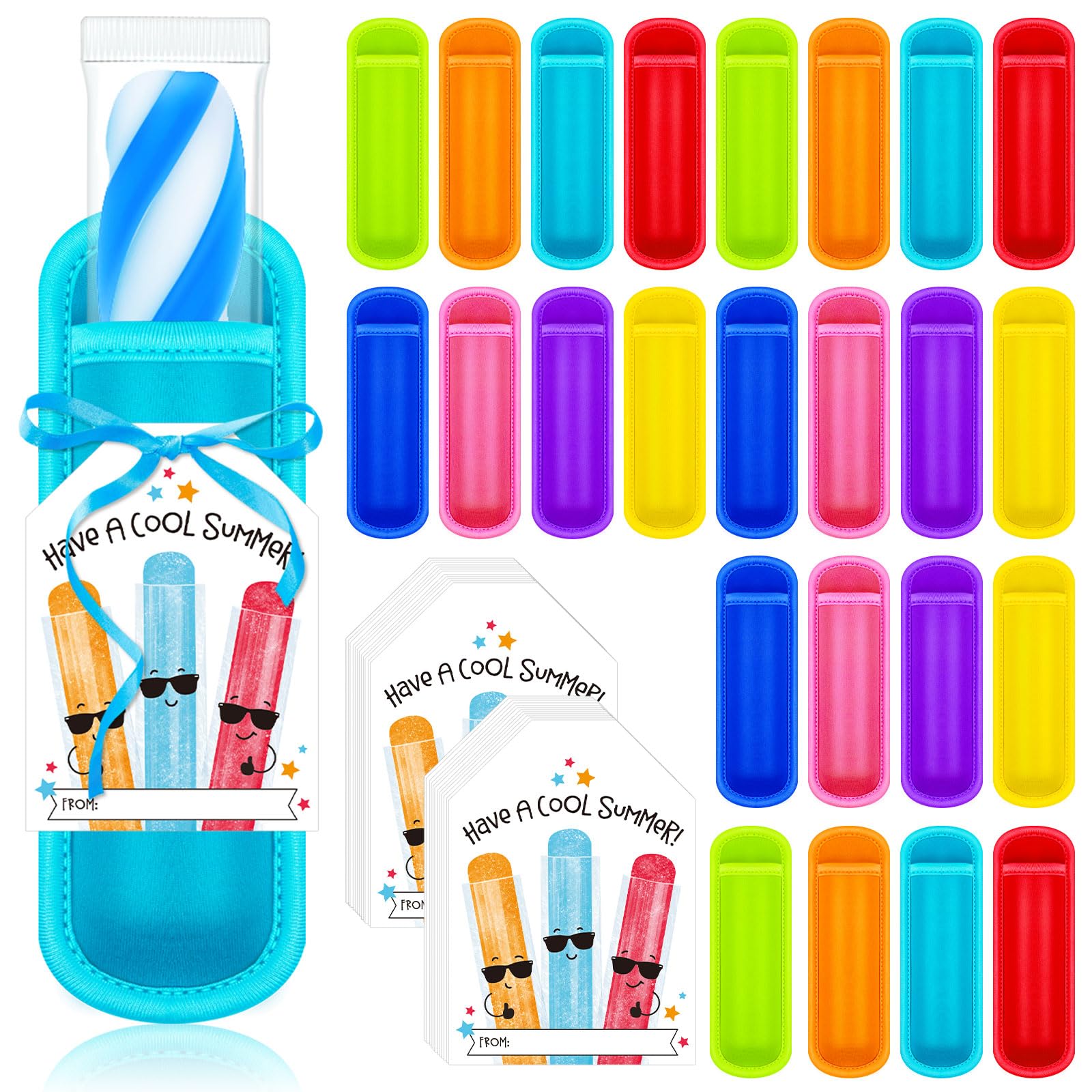 Lot de 48 porte-glaces avec cartes d'été en ruban multicolore pour cadeaux de fin d'année