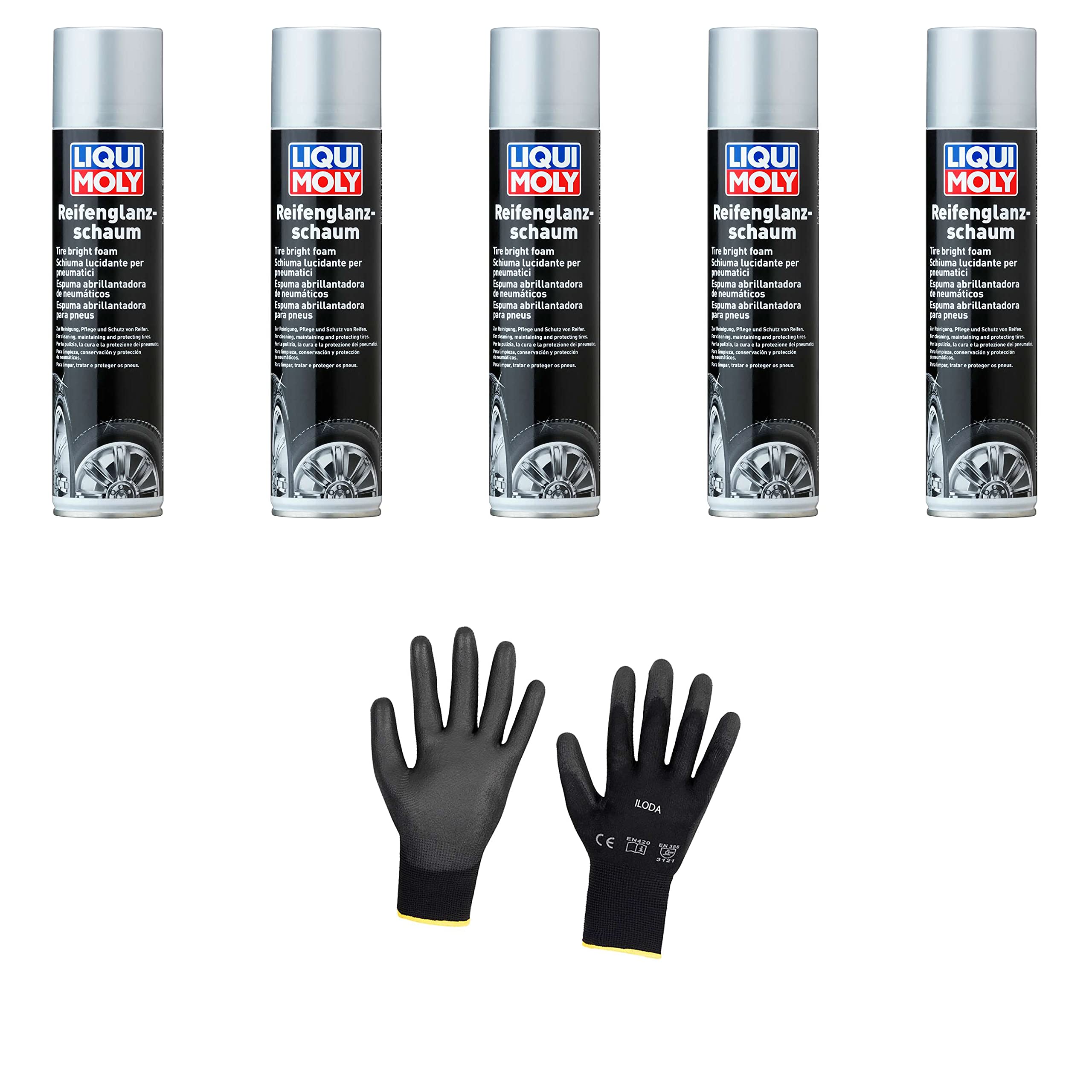 5xOriginal Liqui Moly 400ml Reifenglanzschaum 1609 Schutzhandschuhe