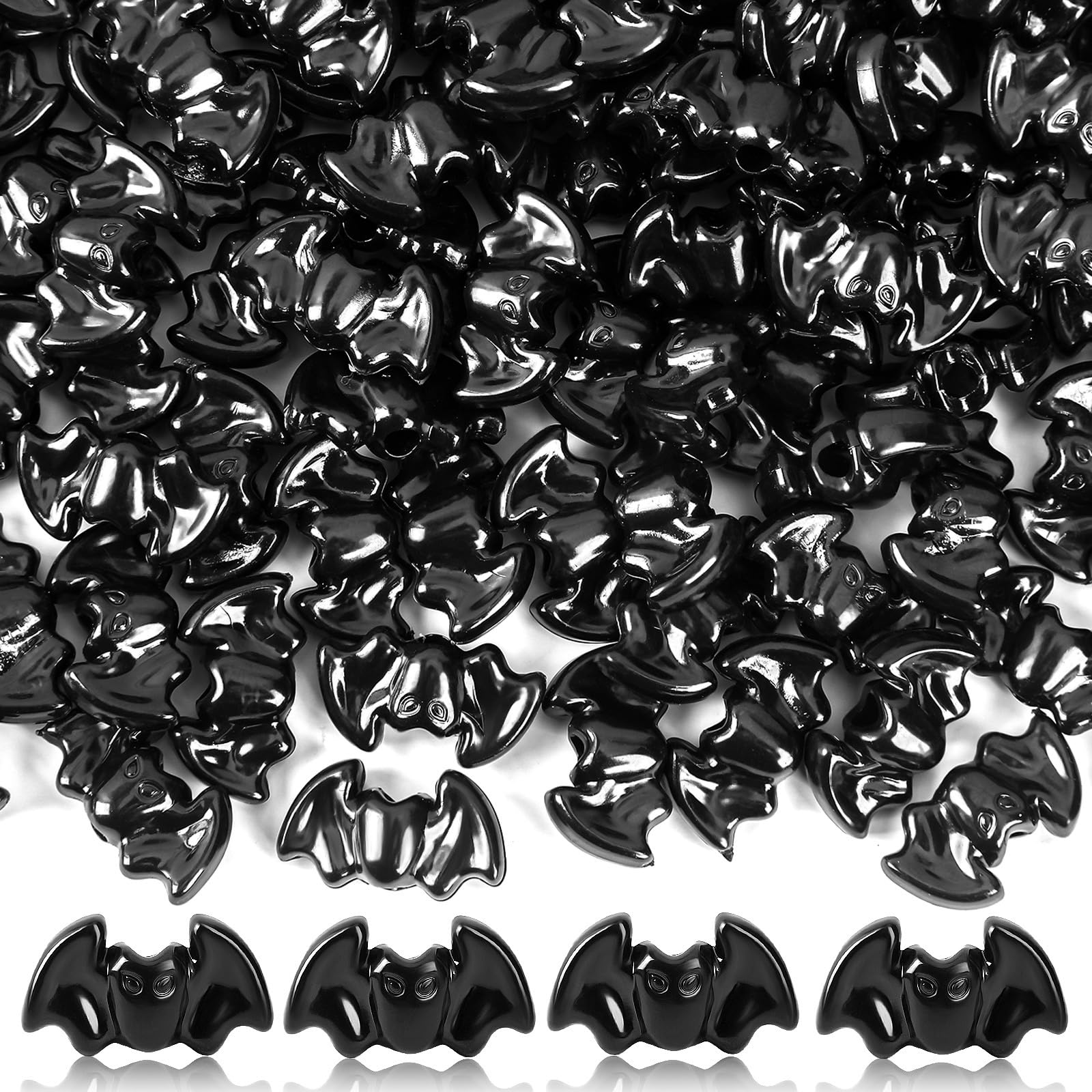 UPINS 100pcs Halloween Black Bat Beads, Large Hole Beads for Jewelry Making Fall Halloween DIY Bracelet Necklace Earrings Craft Accessories Party Table Decoration