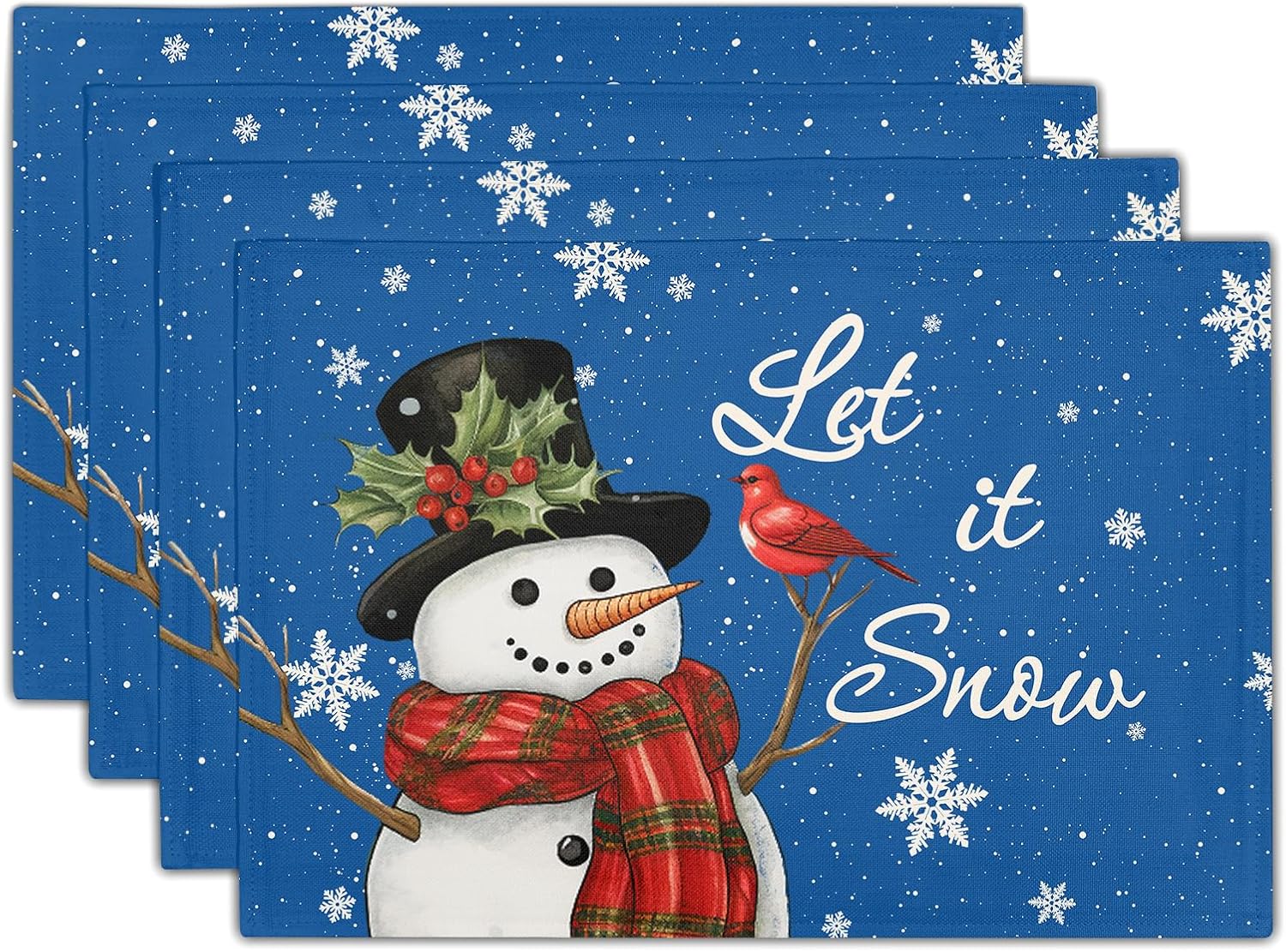 Blue Snowman Let It Snow Winter Placemats Christmas