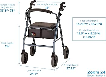 Amazon.com: NOVA Medical Products Zoom Rollator Walker Blue 24