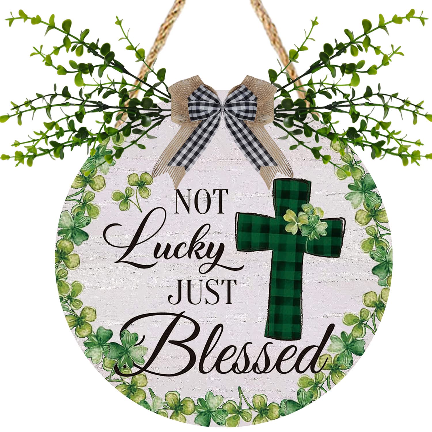 St. Patrick's Day Wreath, 12 Inch Wooden Shamrock Wreath, Not Lucky Just Blessed, Perfect for Front Door or Wall Decor