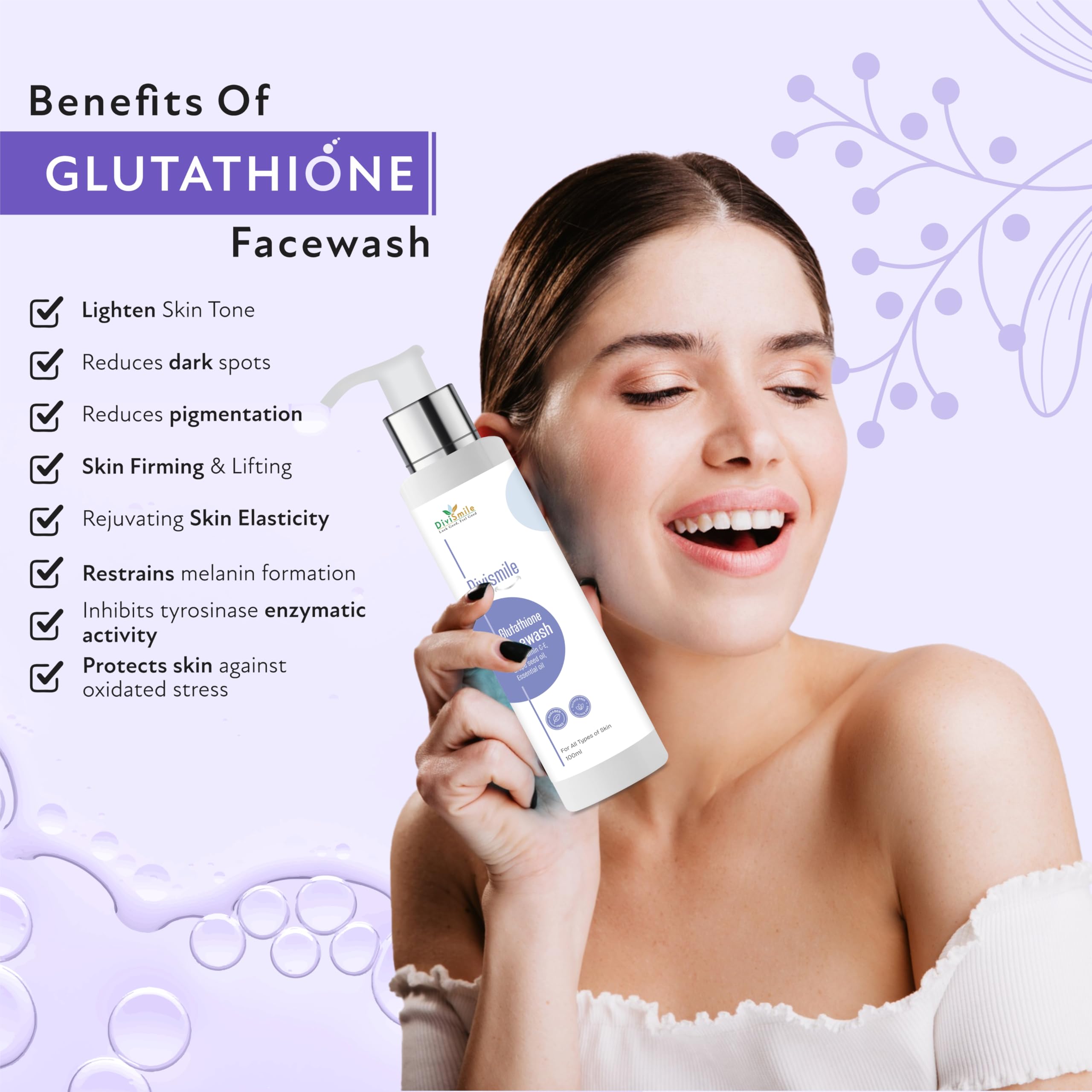 glutathione face wash benefits DiviSmile - Glo Radiance Glutathione Face wash And Face Serum| With AHA,  Vitamin C & Niacinamide | For Brighter, Radiant & Glowing Complexion