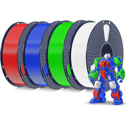 SUNLU 4KG 3D Printer Filament PLA Plus 1.75mm, SUNLU Neatly Wound PLA Filament 1.75mm PRO, PLA+ Filament for Most FDM 3D Printer, 1 kg Spool, 4 Packs, White+Red+Green+Blue