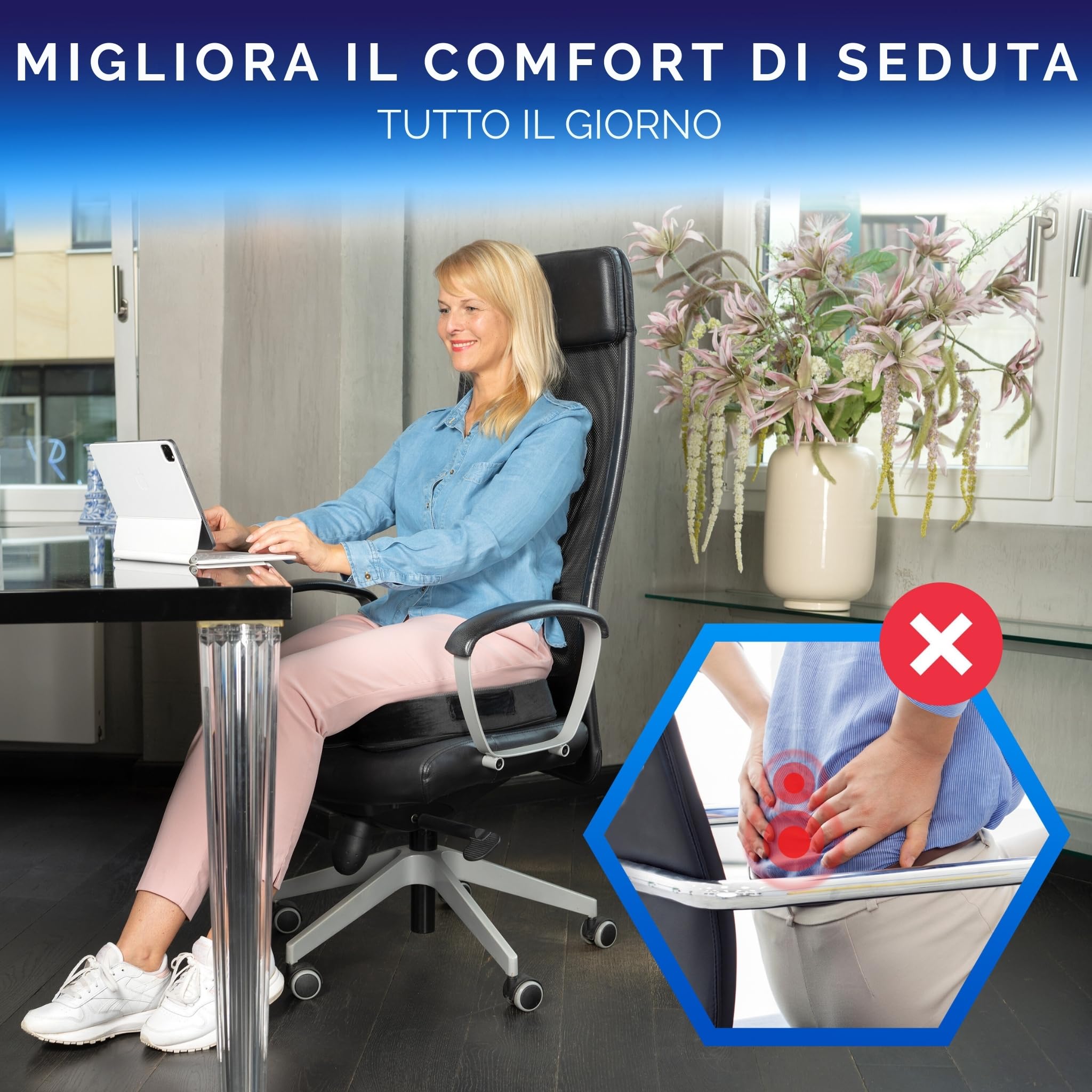 Healthfix® Cuscino Ortopedico Coccyx – Cuscino Seduta Memory Foam Ergonomico con Fodera Traspirante e Base Antiscivolo – Per Sedia Ufficio, Gaming, Sedile Auto e Casa