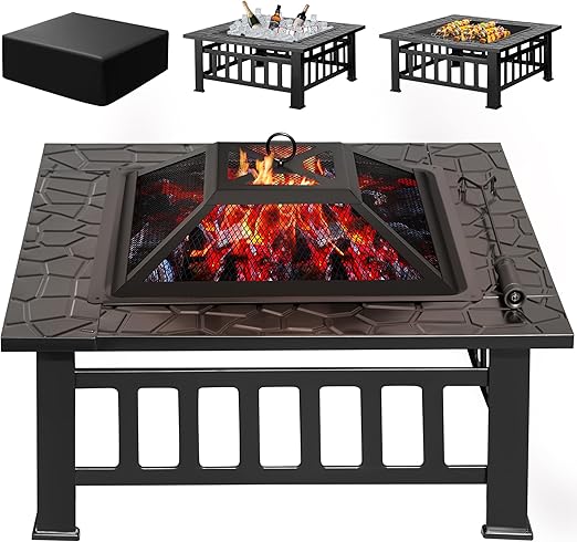 Devoko Fire Pit 32 Inch Outdoor Firepit Table Metal Fireplaces for Outside Patio
