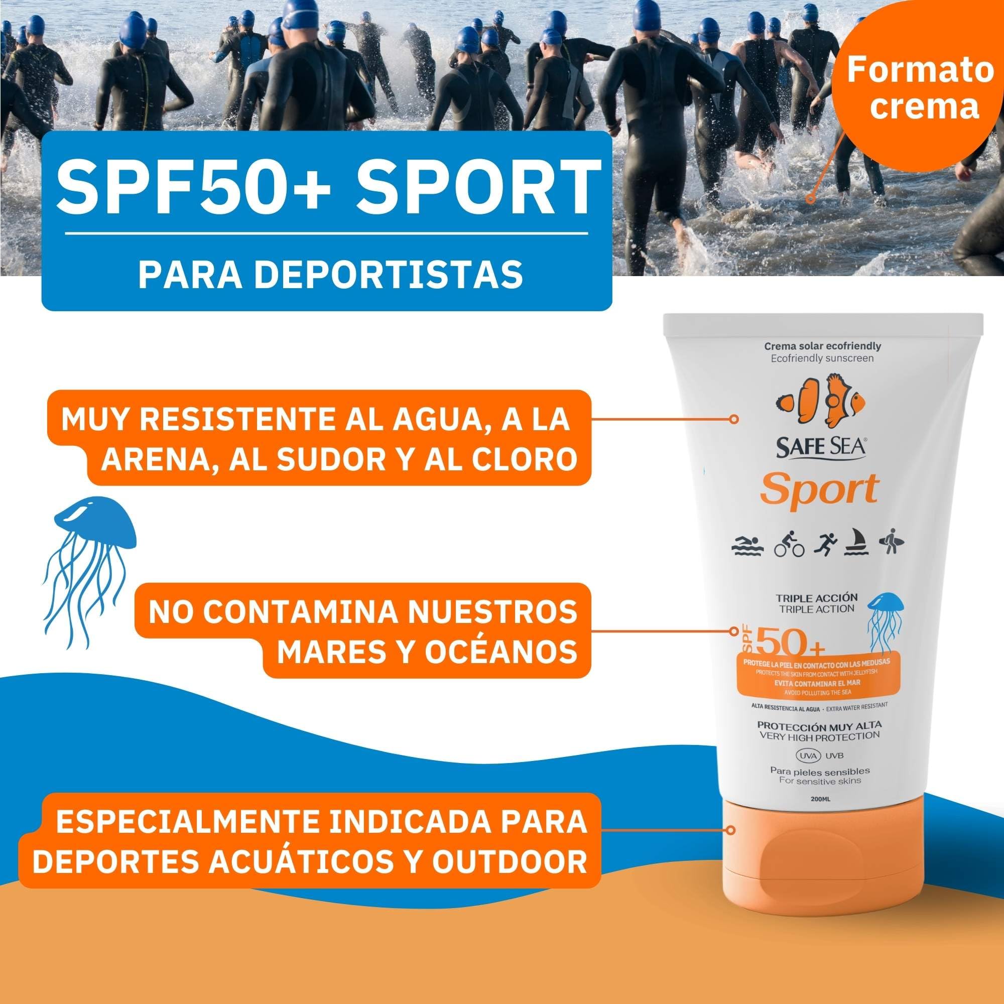 SAFE SEA - sportowy krem przeciwsłoneczny przeciw meduzom SPF 50+ - wegański - wysoka wodoodporność i wysoka ochrona przeciwsłoneczna dla sportowców - odpowiedni dla skóry wrażliwej - 100 ml.