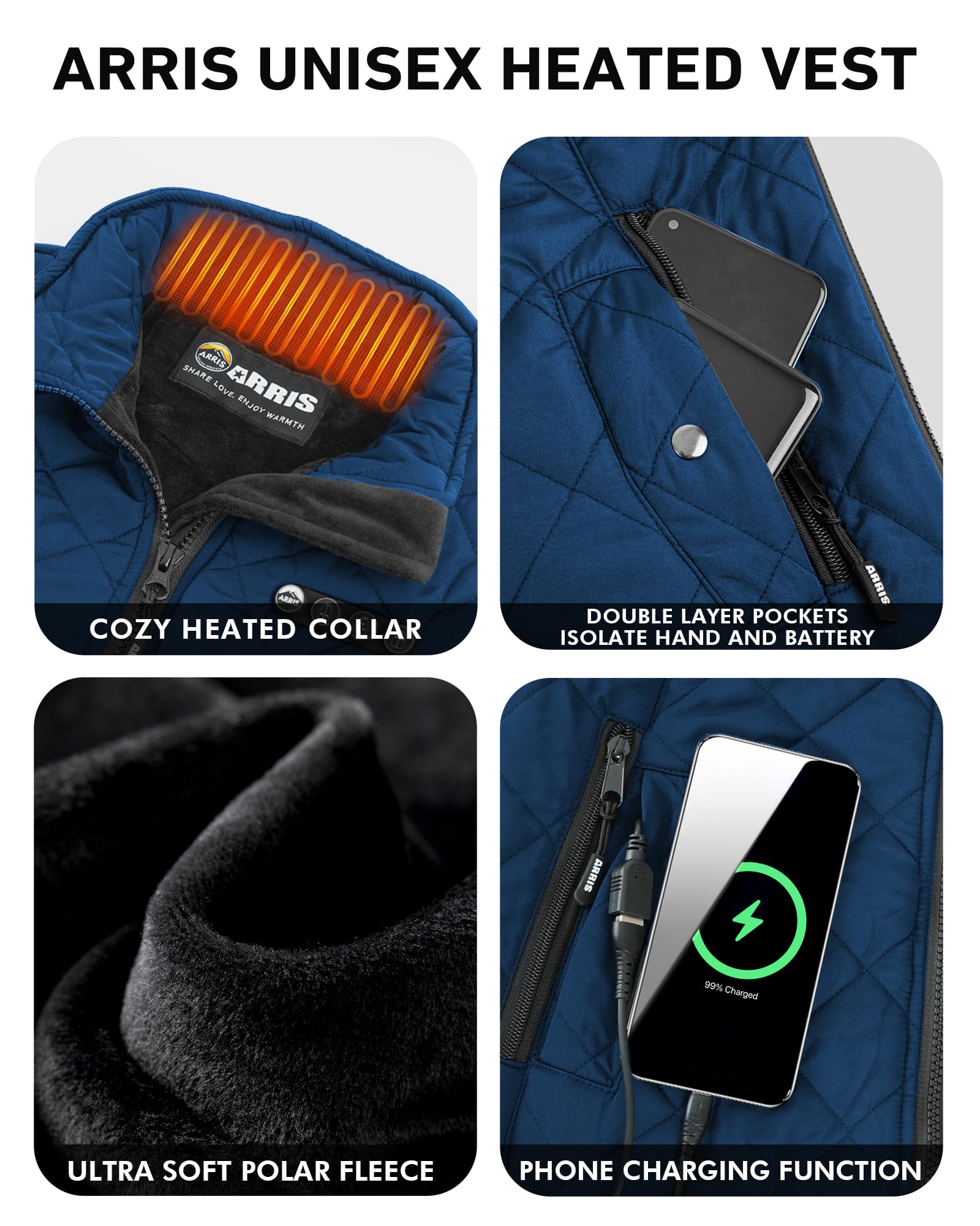 ARRIS Women`s Heated Vest, Size Adjustable 7.4V Electric Warm Vest with Battery Pack…