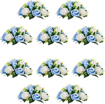 10Pcs Artificial Rose Balls for Centerpieces Blue & White