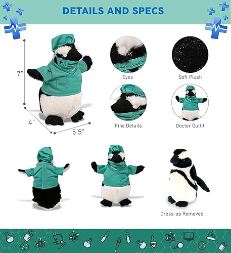 Miniatura 3 de DolliBu Juguete de peluche de médico de pingüino africano, disfraz de pingüino súper suave con bonito uniforme médico y traje de gorra, regalo con
