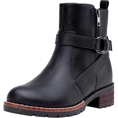 Vepose Women's 9682 Ankle Boots Flat Boots Buckle Short Booties for Women