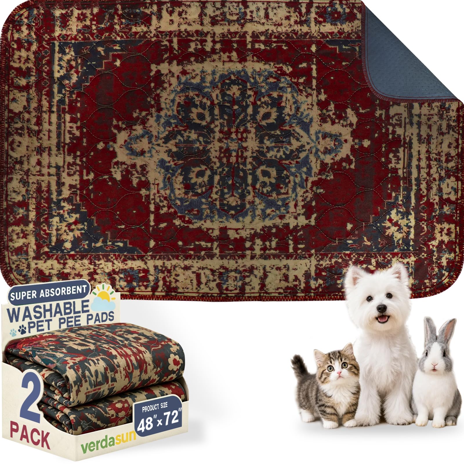 Washable Pee Pads for Dogs 48"x72" 2 Pack Reusable Puppy Potty Pad
