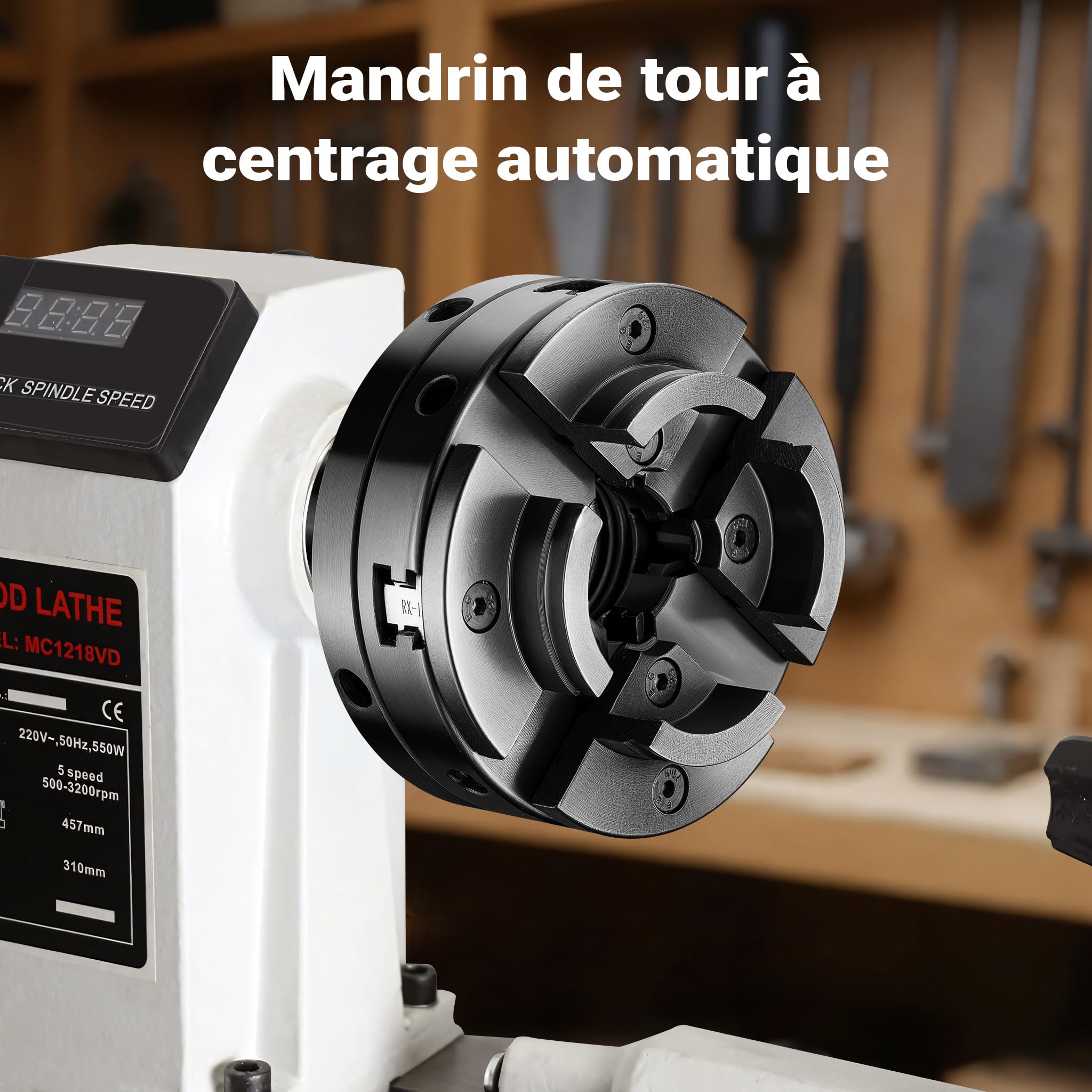 Wiltec Mandrin de rechange pour Tour à bois 550W Réglable 650-3800 tr/min Porte-outil