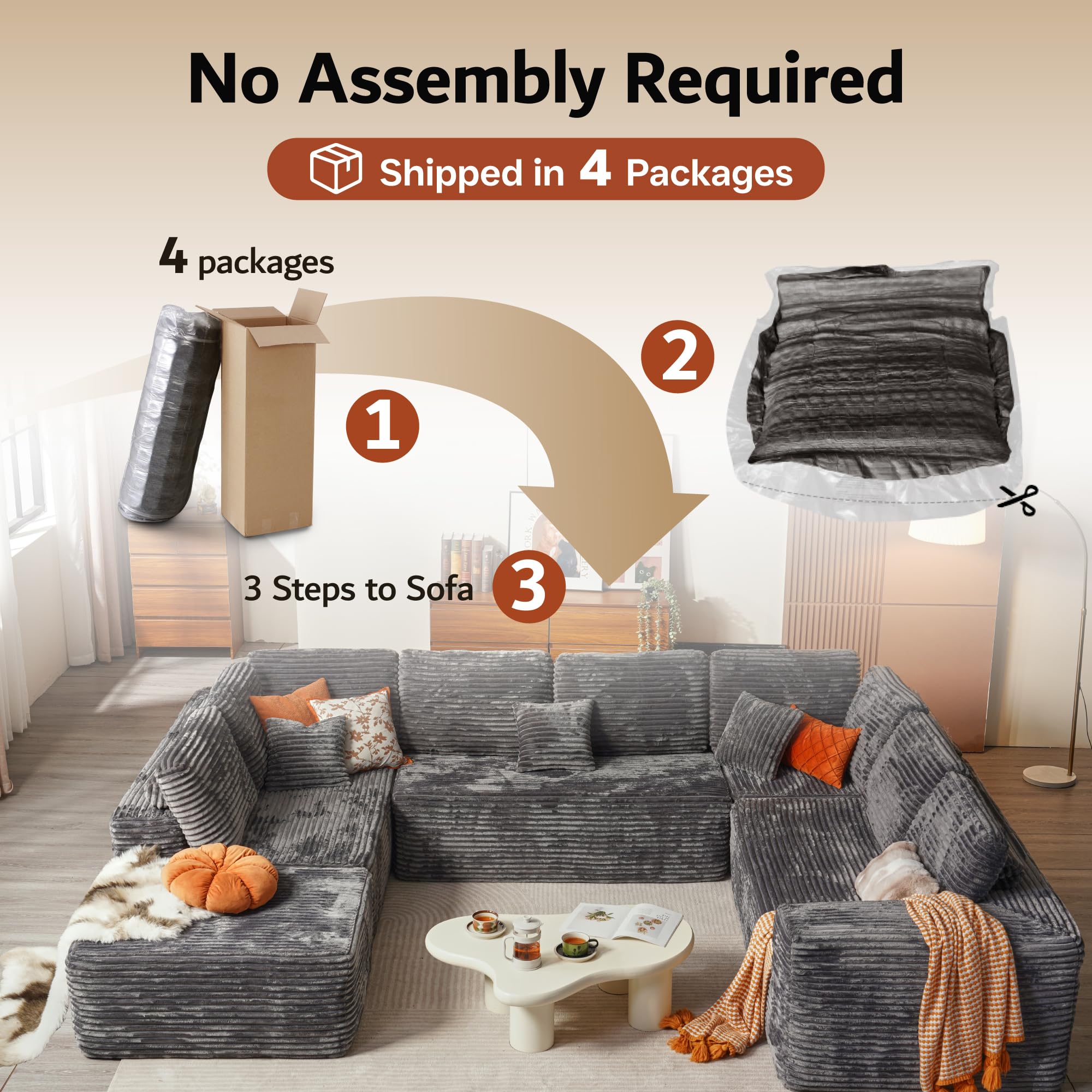 ovios 104" Cloud Sectional Couch with L-Shape Chaise,Modern Modular Sofa with Deep Seat, Upholstered Couches for Living Room Bedroom,No Assembly Required, Green (Cloud Velvet)