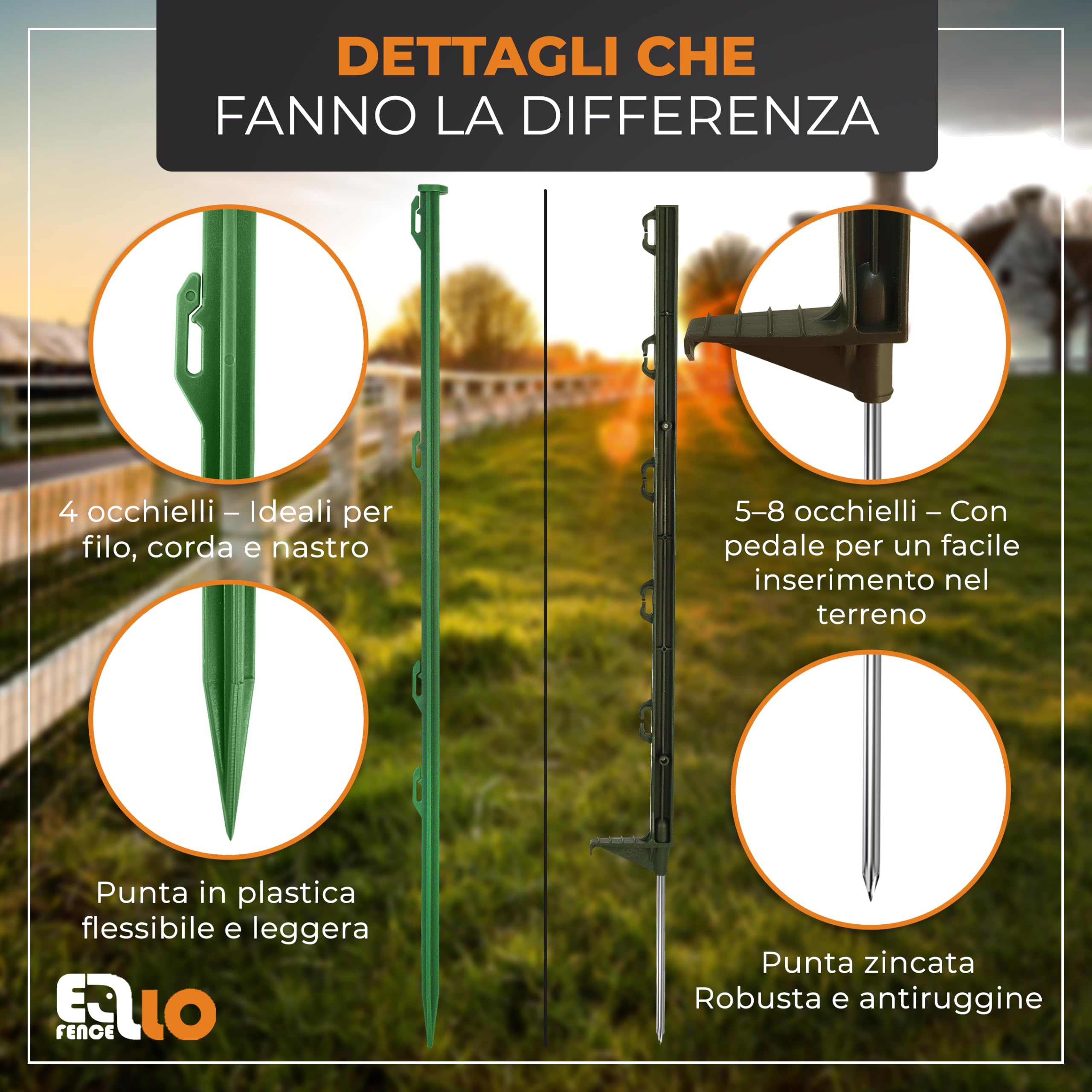 20 pali recinto elettrico con puntale zincato e pedale | Modello robusto
