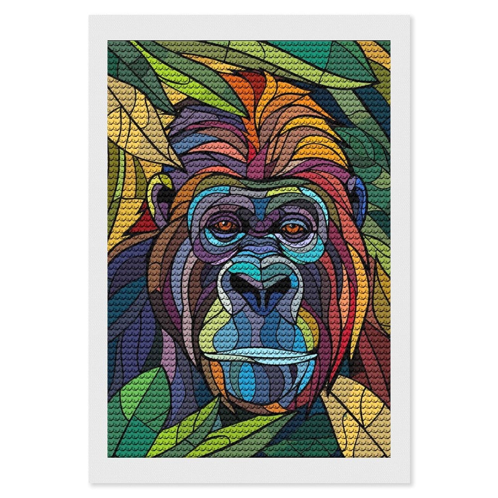 Junmoney Colorful Gorilla Portrait Full Drill Diamond Painting Kit 8"x12", Mindful Craft Activity, Bedroom Decor, for Adults, Gift Idea