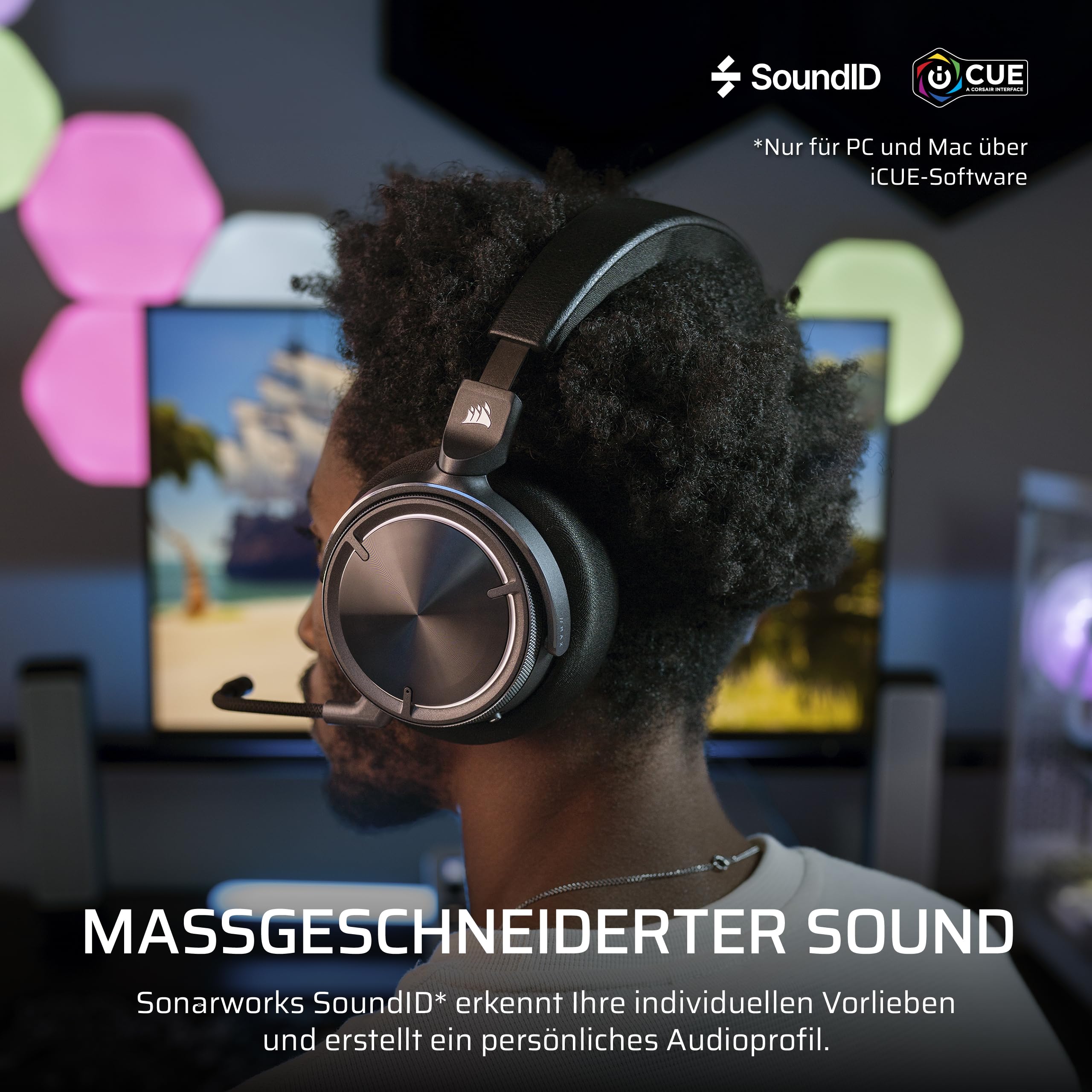 Corsair Virtuoso MAX Wireless Gaming-Headset mit Bluetooth, Dolby Atmos, Aktive Geräuschunterdrückung, Kohlenstoff