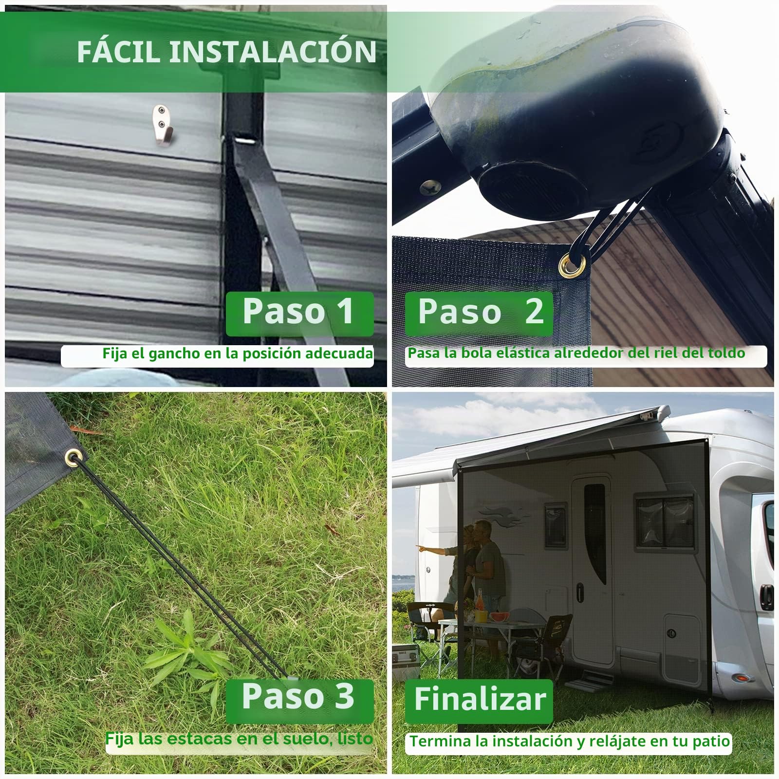 Toldo Lateral para Caravana, 9 x 7 pies, Malla Negra Transpirable para toldo de Remolque, Kit Completo de Bloqueador Solar UV