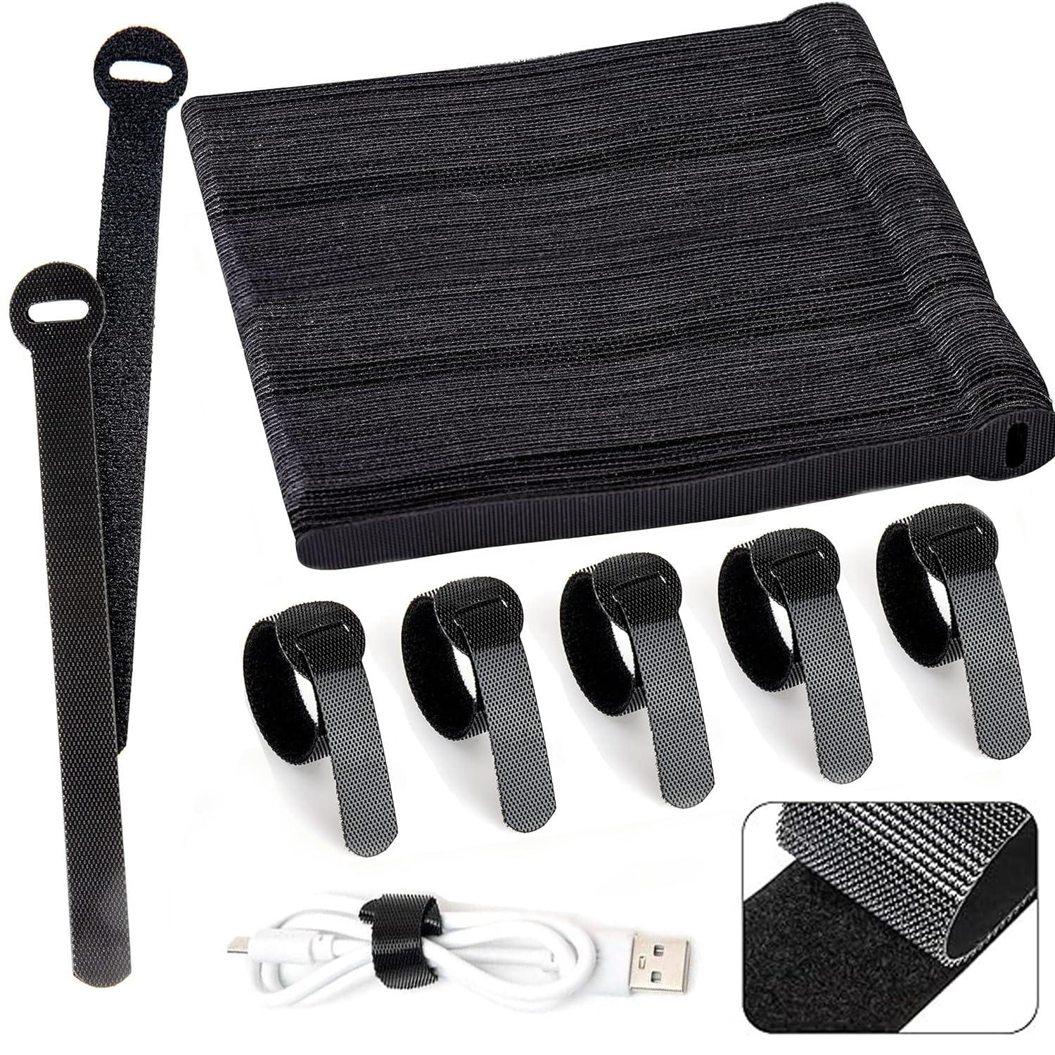VIVUE 50 PCS 8 Inch Reusable Cable Ties | Adjustable Velcro Cable Organizer Wire Straps with Hook and Loop Tape Ties for PC, TV, Desk, WFH Accessories Durable Cord Holder for Tidy Spaces-image-24