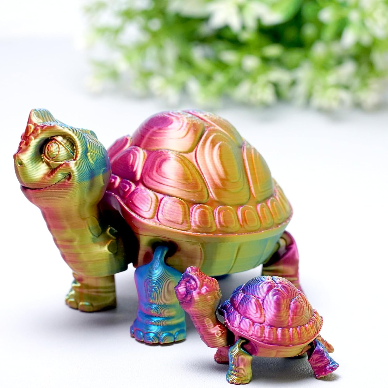 2PCS 3D Printed turtle Model,Flexible Realistic Articulated Animal Fidget Toys,Mystery Figurines Gifts for Easter,Executive Desk Funny Décor and Festival Collectible,Easter Basket Stuffers (colorfu)