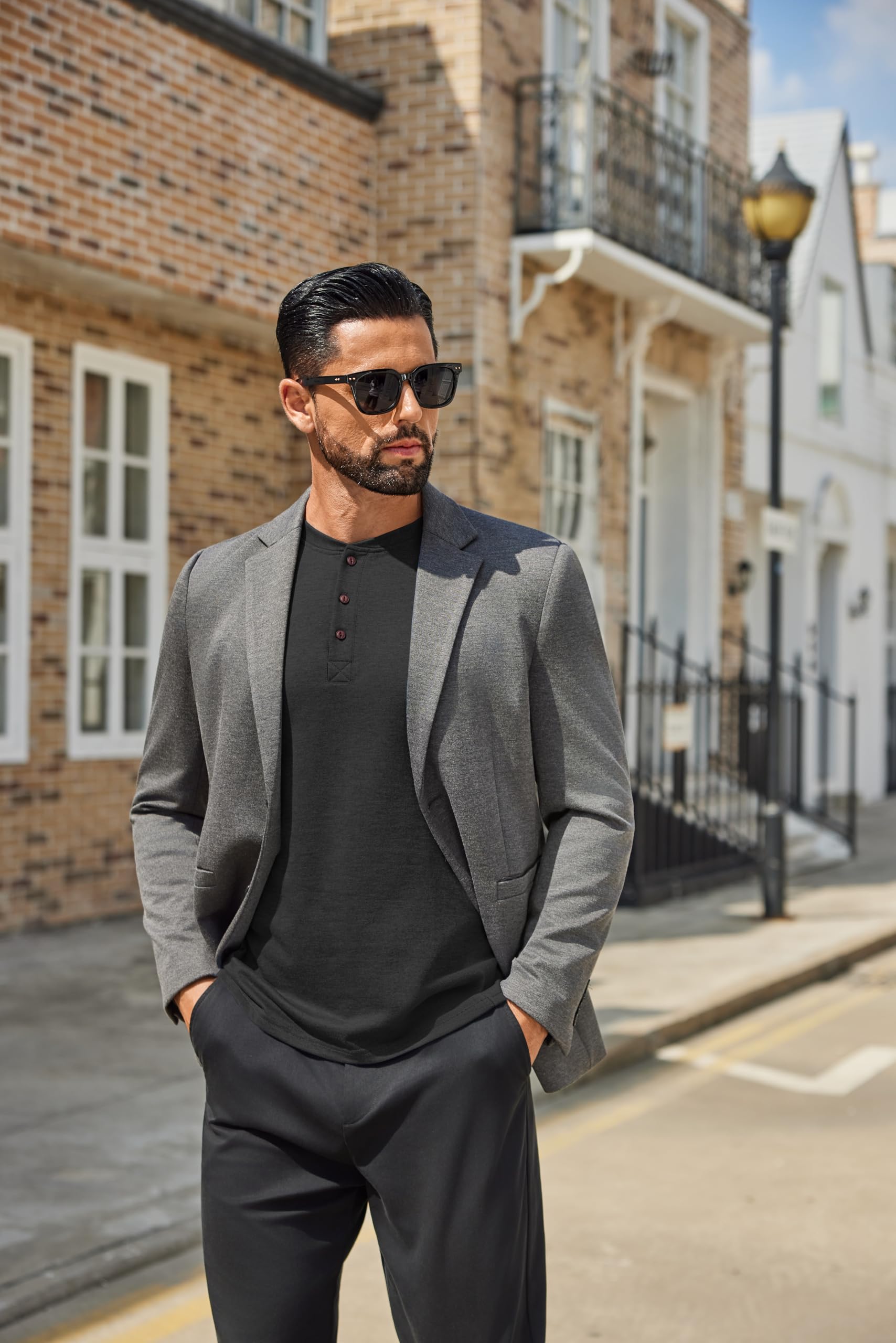 COOFANDY Henley, camicia da uomo a maniche lunghe, casual, con bottoni, alla moda, leggera