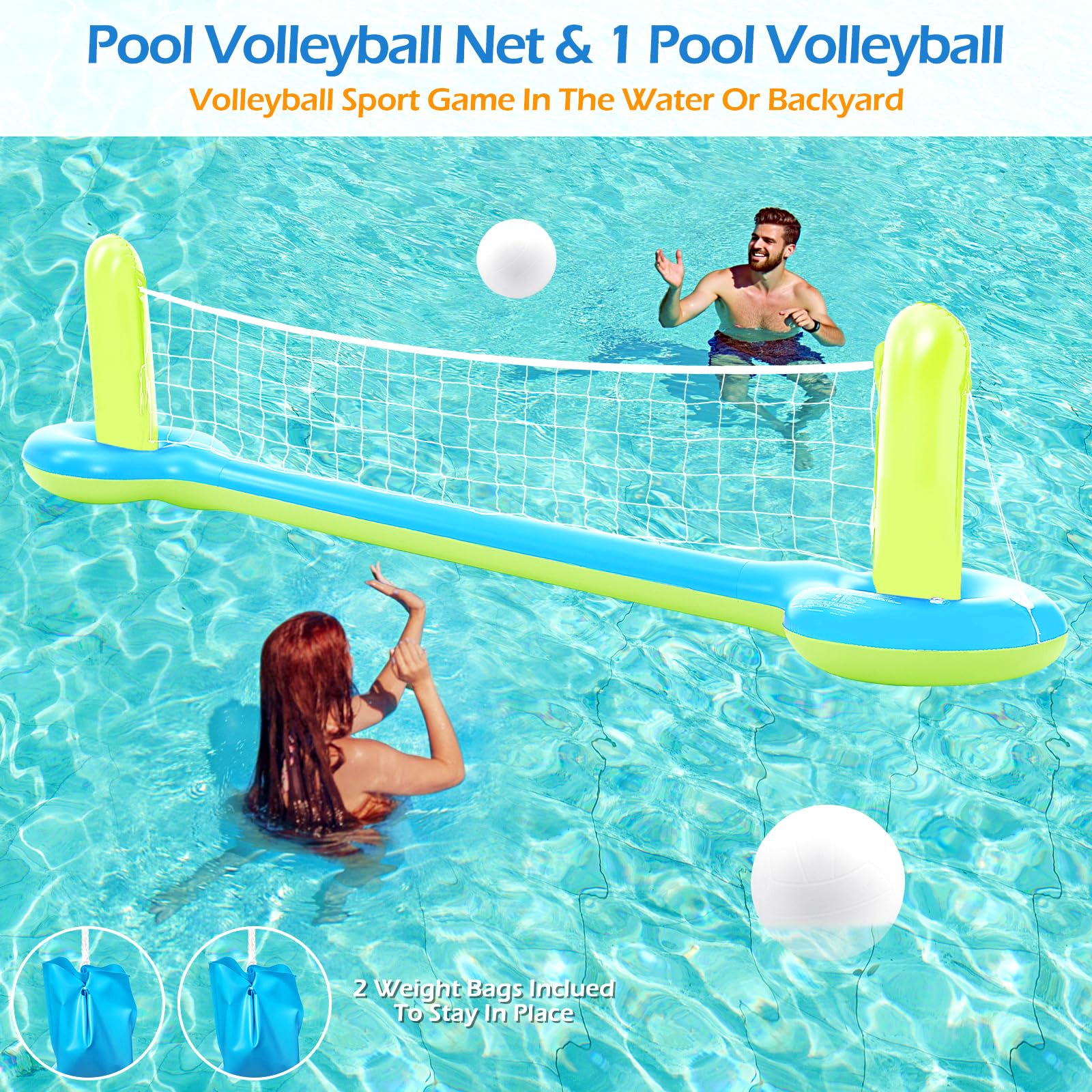 Jasonwell Ensemble de jeux de piscine - 3 en 1 : filet de volleyball, panier de basketball, jeu de bagues à suspendre, flotteurs gonflables, volleyball flottant, jeux d’eau pour piscine, fête, cadeau