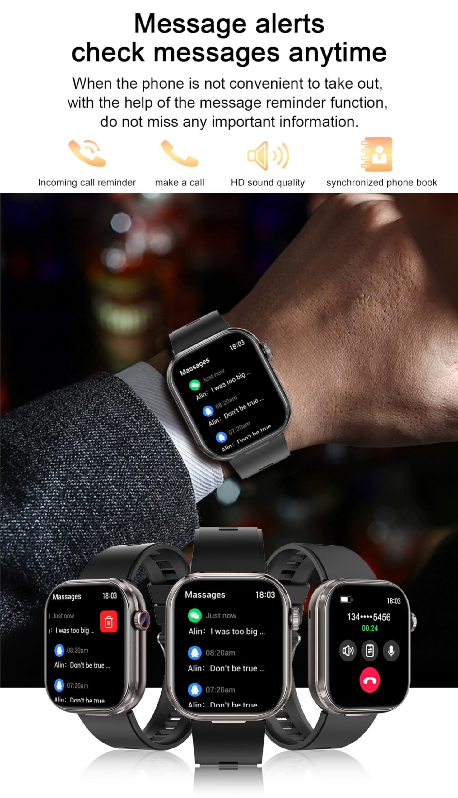 AIEK Inteligentny zegarek, wbudowane słuchawki Bluetooth, pulsometr / uśpienia / ciśnienia krwi, duży wyświetlacz dotykowy 2,02 cala, zegarek fitness do smartfona z systemem iOS, Android, zegarek