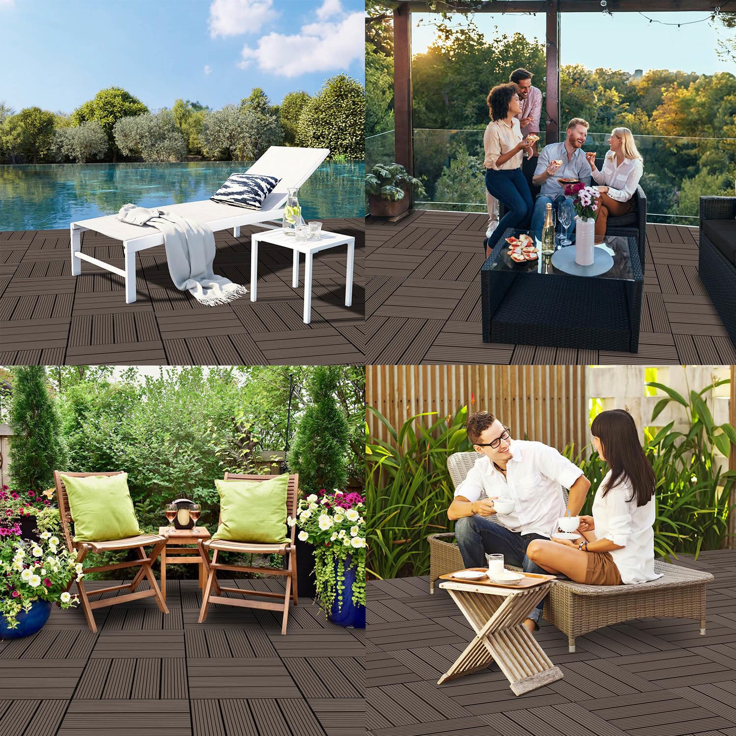 Baldosas para terraza de WPC, 30 x 30 cm, resistentes al agua y antideslizantes, juego de 22 para azulejos de balcón de 2 m², terraza con drenaje y sistema de clic, fácil de colocar, café