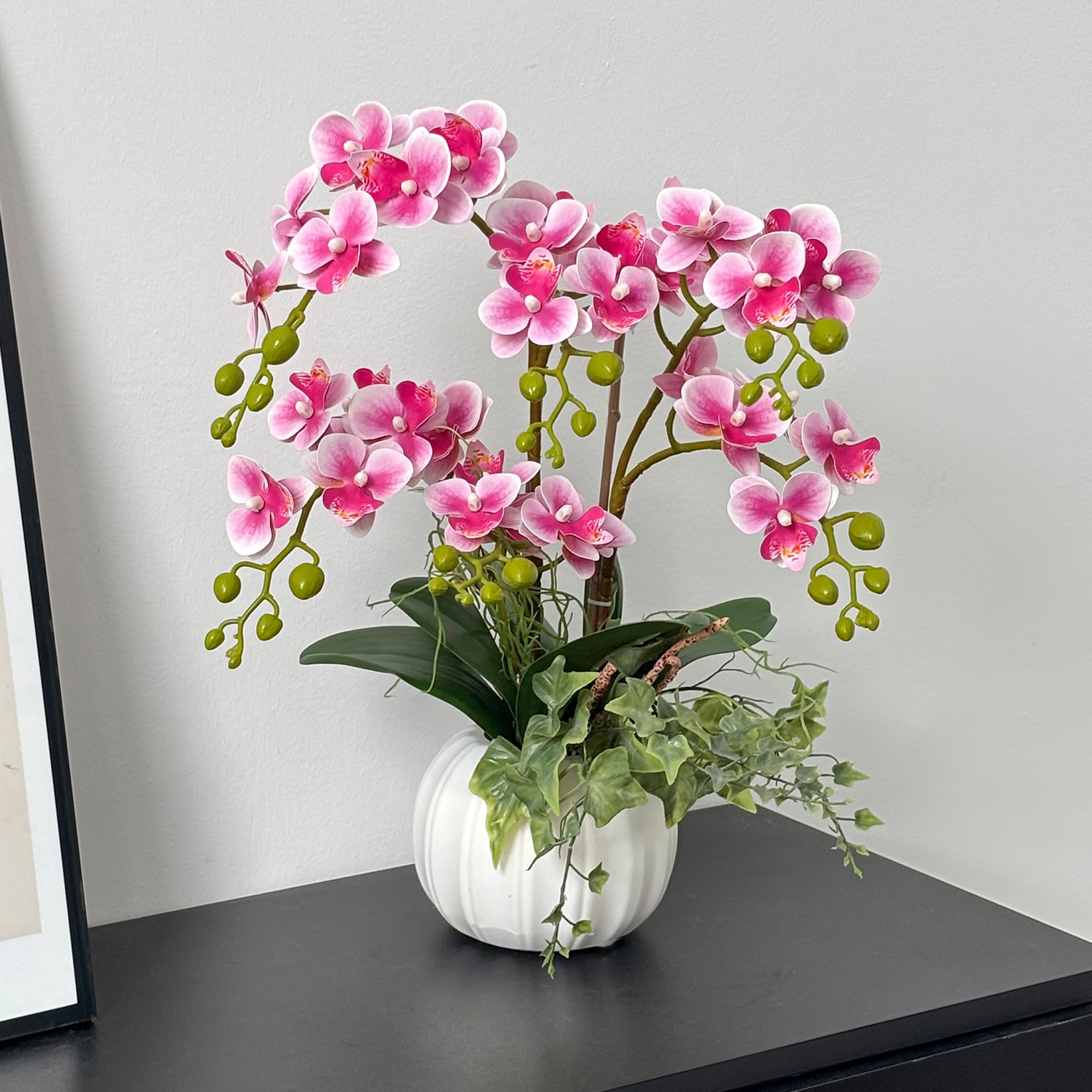MixcMax Artificial Orchid Flowers with Pot, Fake Orchid Plants for Home Decoration, Faux Flowers that Look Real for Living Room Bedroom Kitchen Table Indoor Decor (pink)