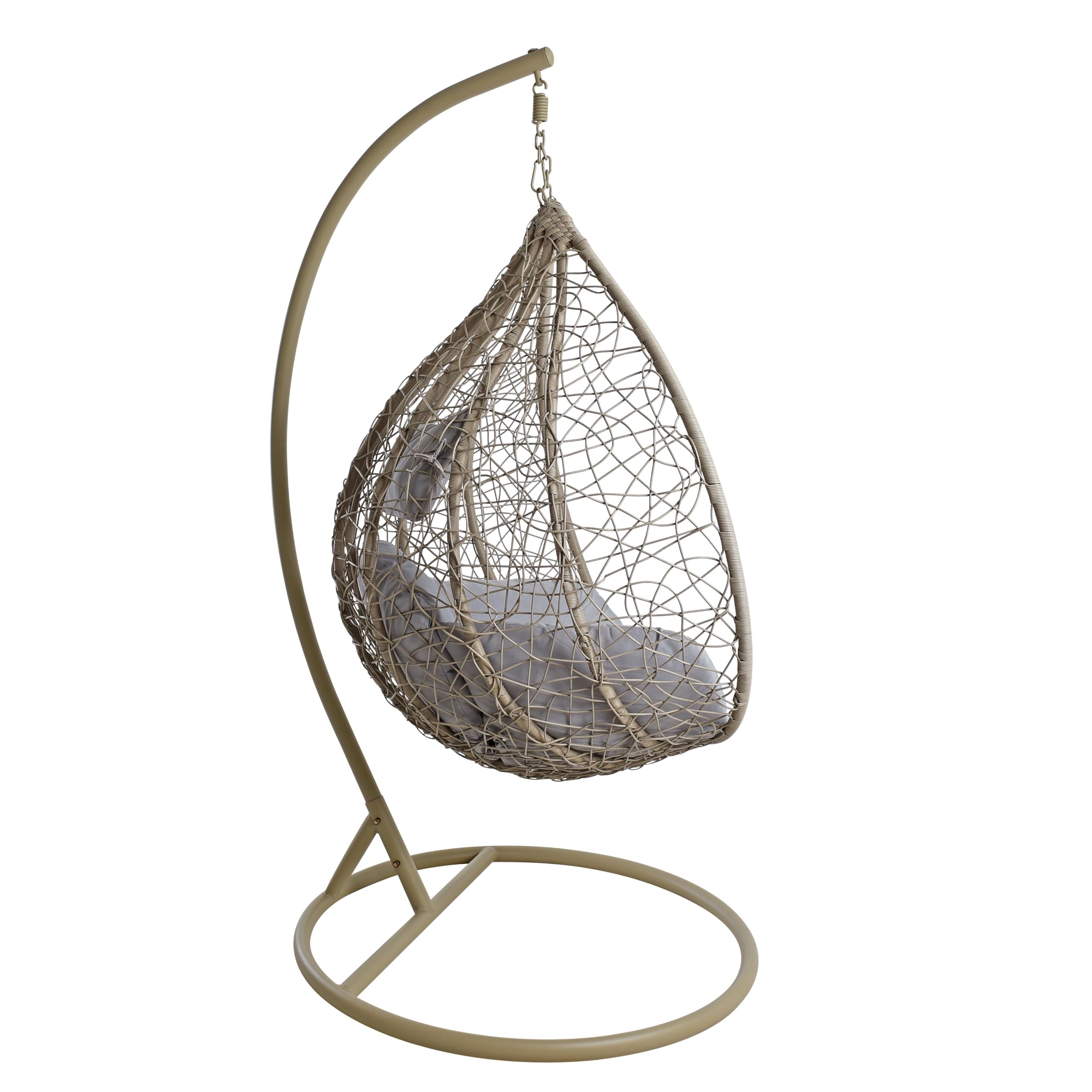 ESTEO Hängesessel mit Gestell Polyrattan Hängekorb Rattan Hängestuhl Hängesitz Beige/Grau