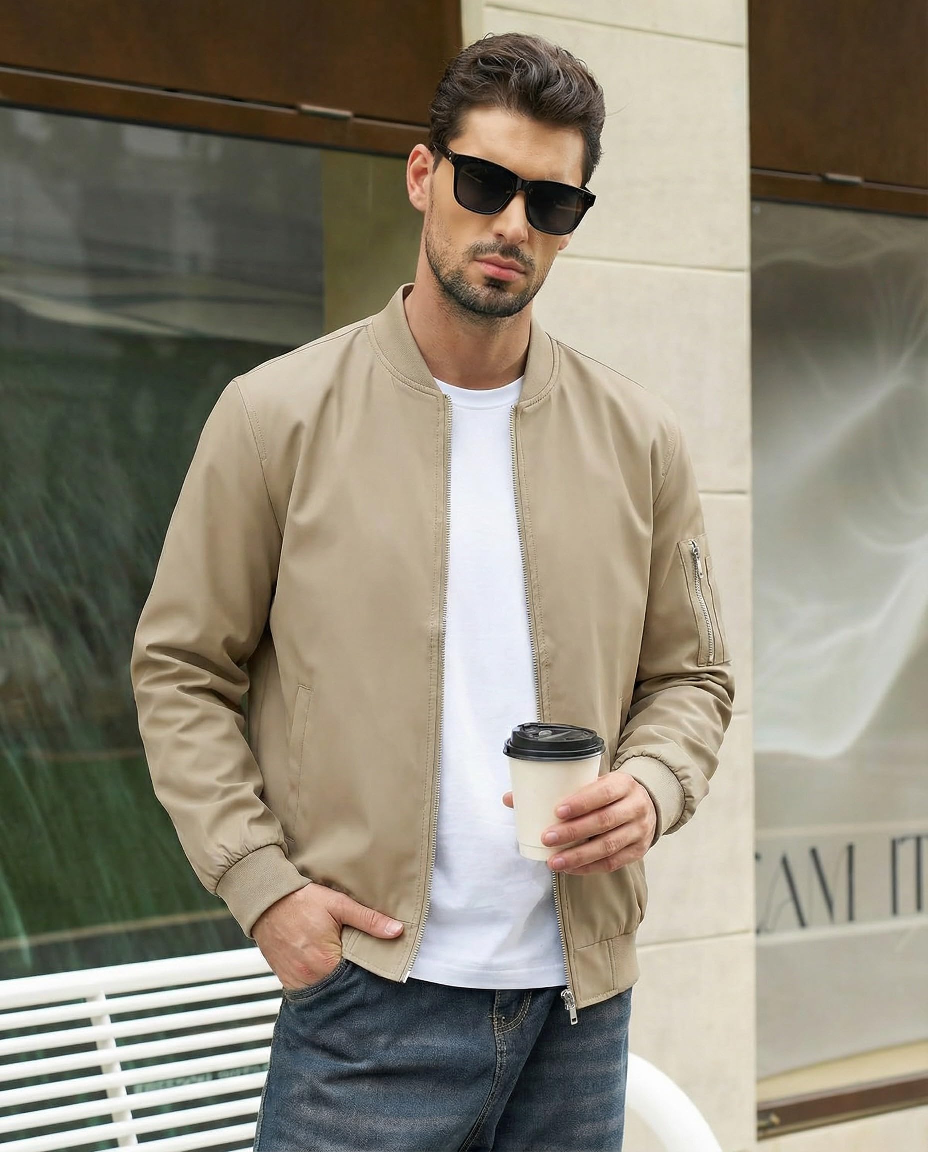 KEFITEVD Chaquetas De Béisbol Finas De Verano Para Hombres Chaqueta De Bombardero Casual Con Múltiples Bolsillos
