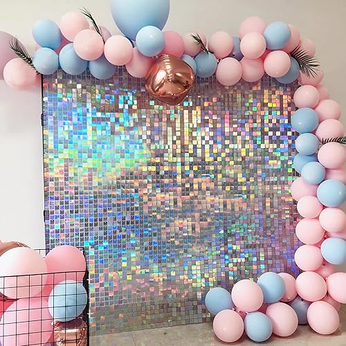 Realife Fondo de pared brillante con 24 paneles de lentejuelas iridiscentes para decoración de bodas, fiestas, cumpleaños