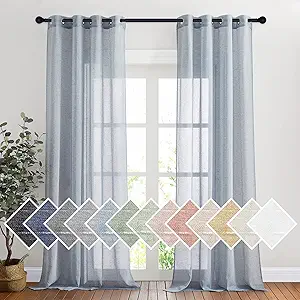 NICETOWN Linen Semi Sheer Flax Curtains 96" L, Eyelet Top Bedroom Window Privacy Translucent Light Filtering Flax Sheer Drapes for Guest Room, 104 inches Wide Total 2 Panels, Sea Mist