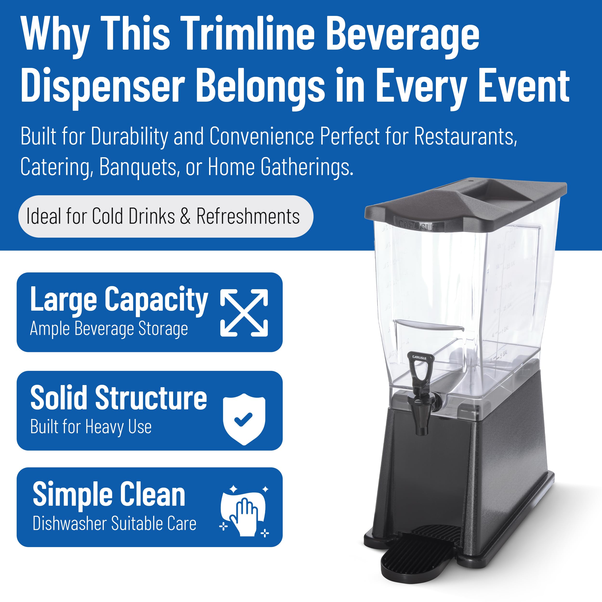 Carlisle 1085003 TrimLine Clear Premium Distributeur de boissons à base unique Noir Capacité 1085003 l