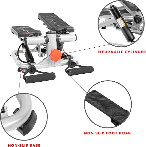 Sunny Health & Fitness Mini Steppers with Digital Monitor and Resistance Bands, Compact Low-Impact Cardio Machines for Home Workouts