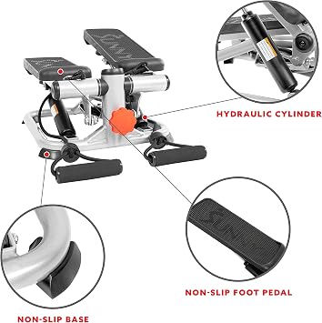 Sunny Health & Fitness Mini Steppers with Digital Monitor and Resistance Bands, Compact Low-Impact Cardio Machines for Home Workouts