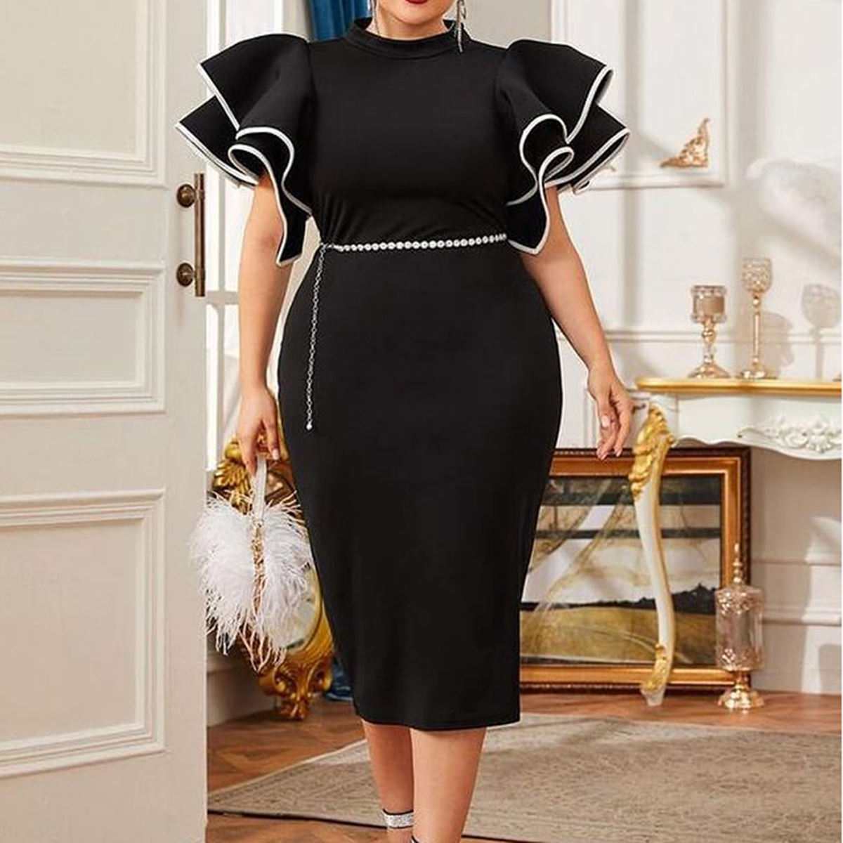 Plus Size Black Tie Dresses Final Sale Plus Size Gown With Layered Sleeves In Glitter Black Plus Size Black Tie Dresses Final Sale Plus Size Gown With Layered Sleeves In Glitter Black