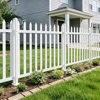 White Picket Fence 7ft W x 3ft H (1Set) Vinyl Fence Panels, Outdoor Garden Fences for Patio Backyard Borders, Dog Rabbit Fences, Temporary Pool Fencing, Straight-20 Pickets
