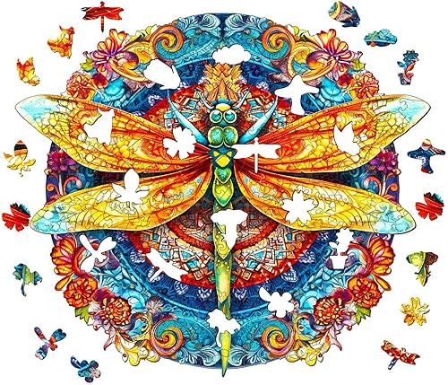 Miniatura 2 de Rompecabezas de madera, rompecabezas de libélula, 15.7 x 13.8 pulgadas, 300 piezas, rompecabezas único en forma de libélula de animales, regalo para