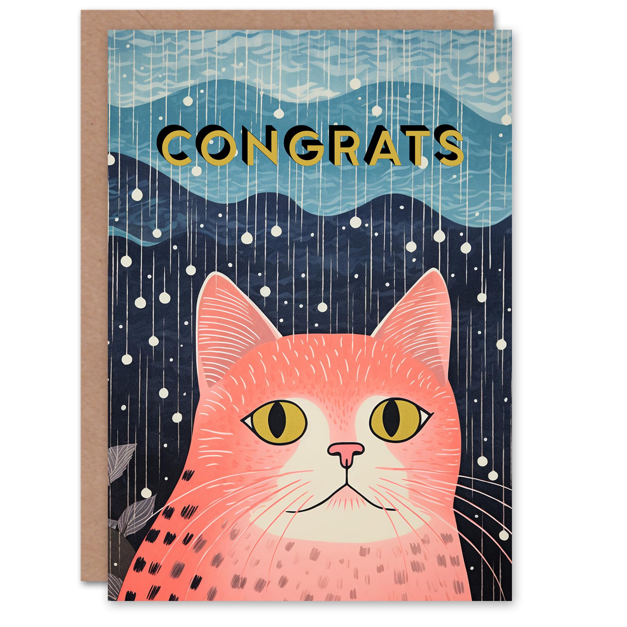 Artery8 Congratulations Greeting Card Pink Cat Lover Illustration For Her